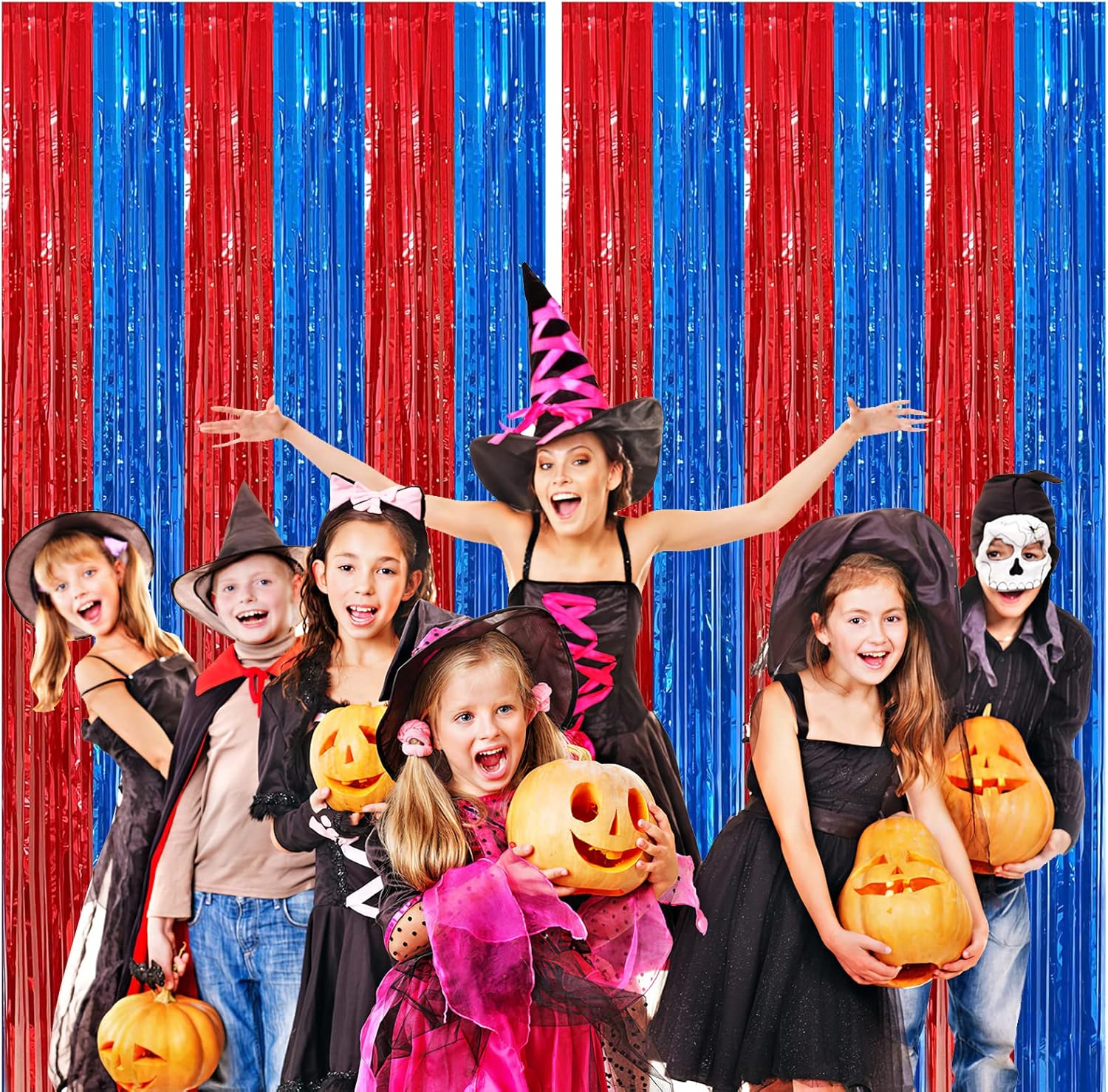 2 Pack Red Blue Foil Fringe Curtains Photo Booth Props