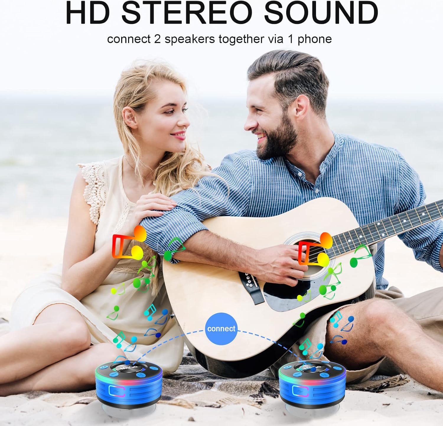 MuGo Bluetooth Shower Speaker with IPX7 Waterproof and Suction Cup