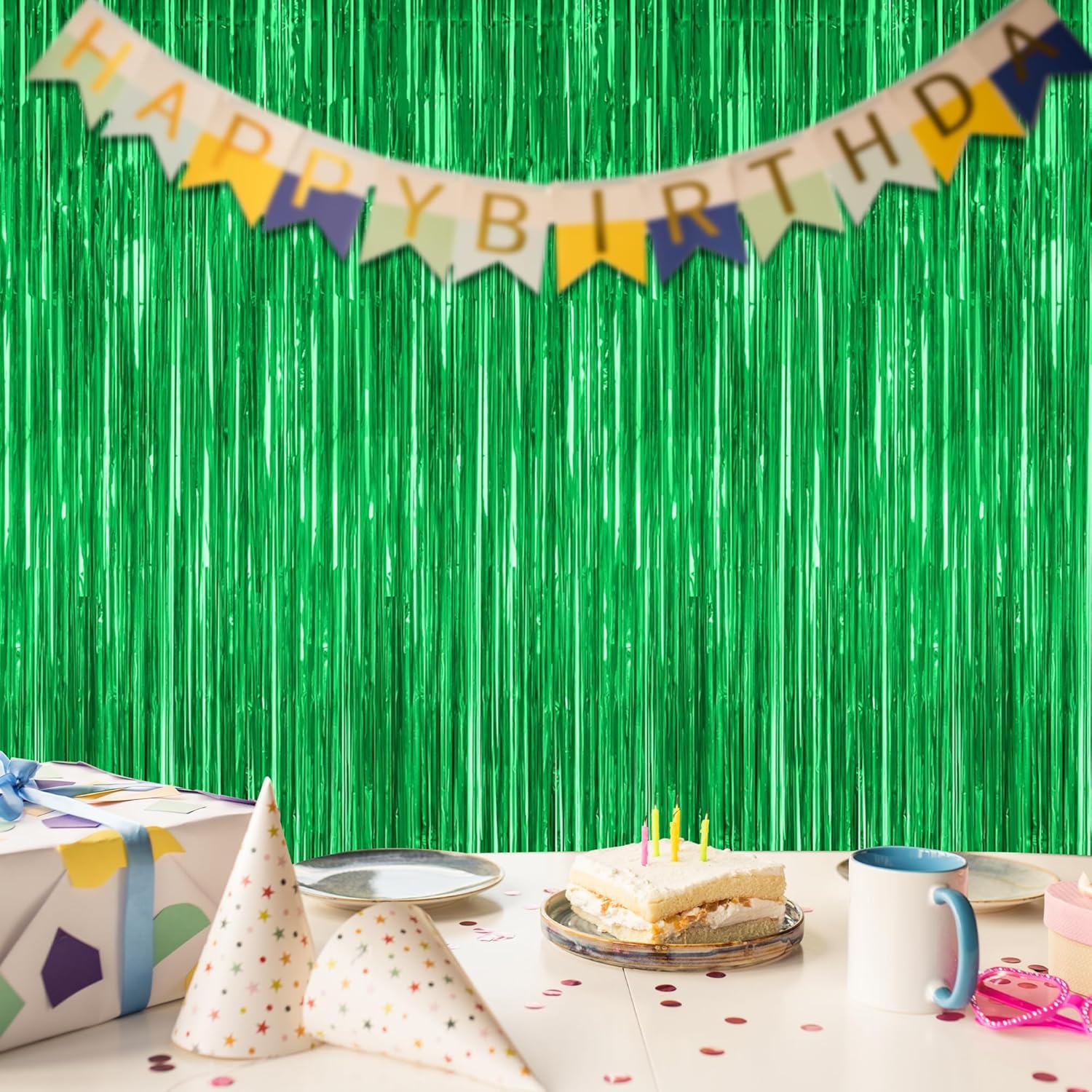 2 Pack Tinsel Backdrop Green Party Decor