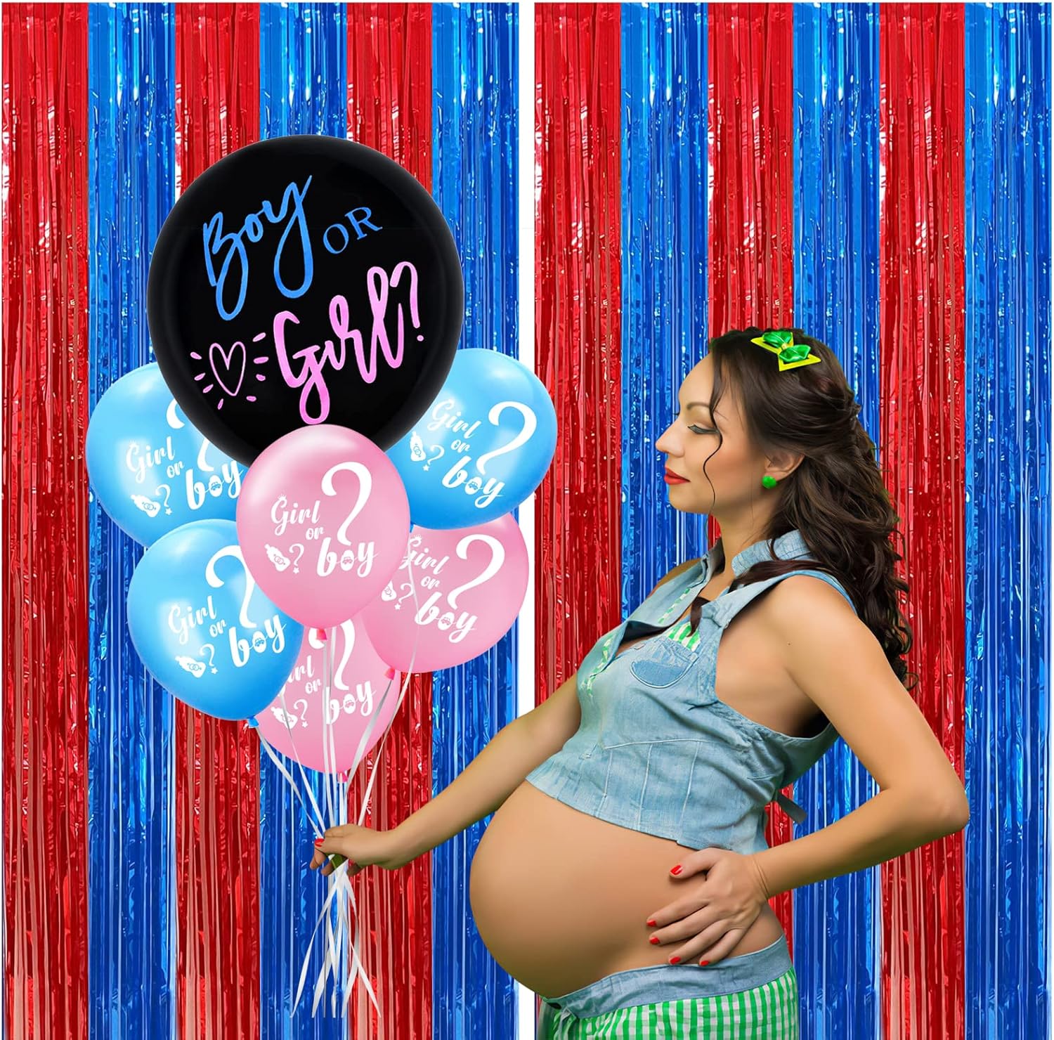 2 Pack Red Blue Foil Fringe Curtains Photo Booth Props