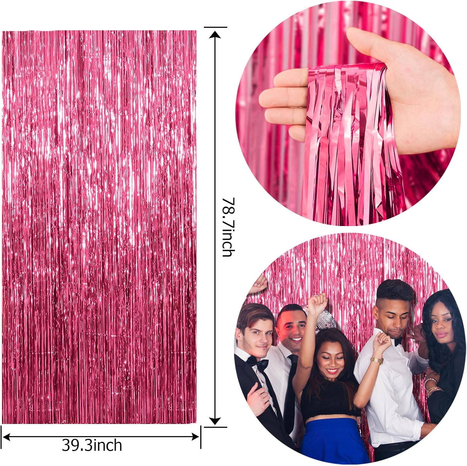 2 Pack Pink Metallic Foil Curtain Backdrop for Parties