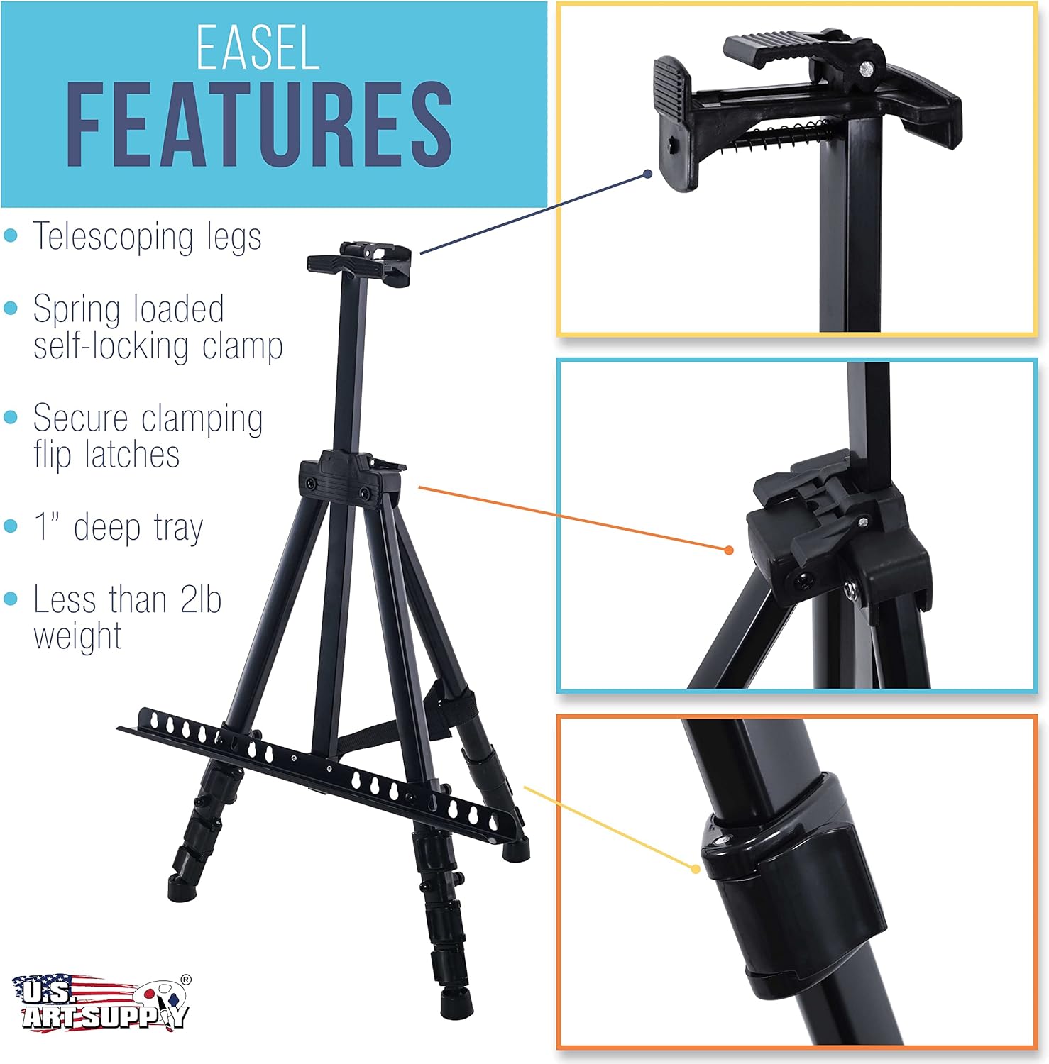 US Art Supply 66 Black Metal Tripod Easel 4 Pack