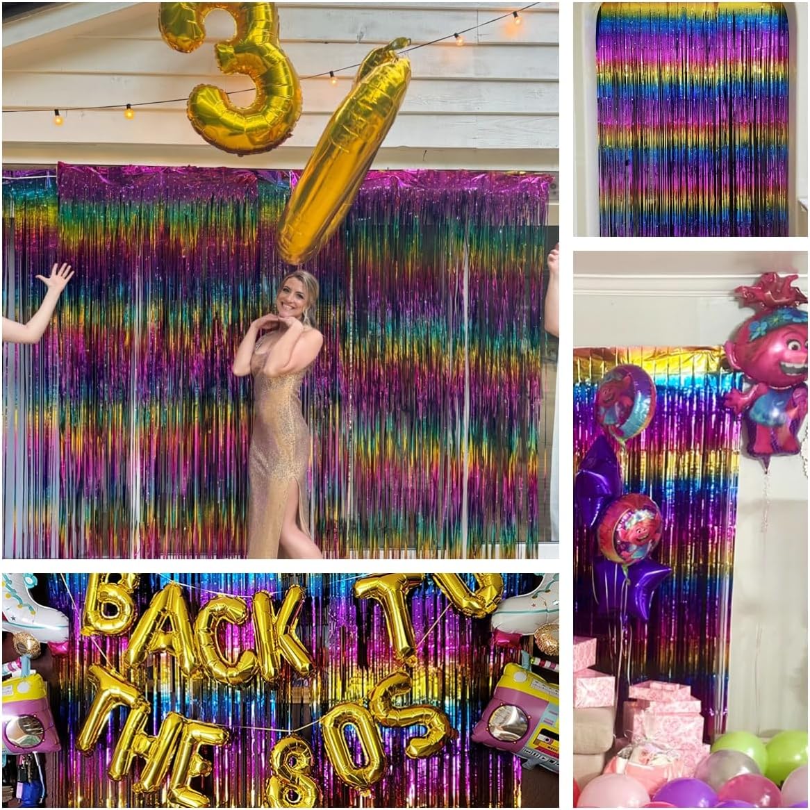 Rainbow Metallic Tinsel Foil Fringe Curtains 2 Packs