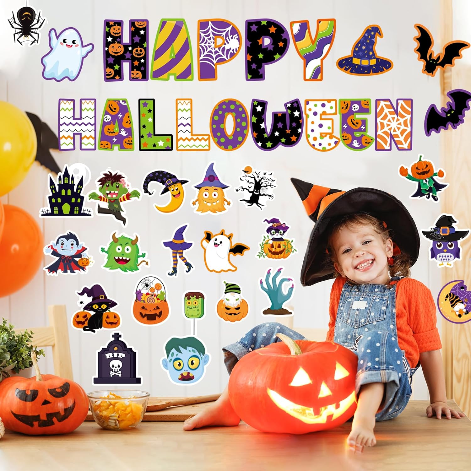 Halloween Bulletin Board Decorations with 81 Cutouts