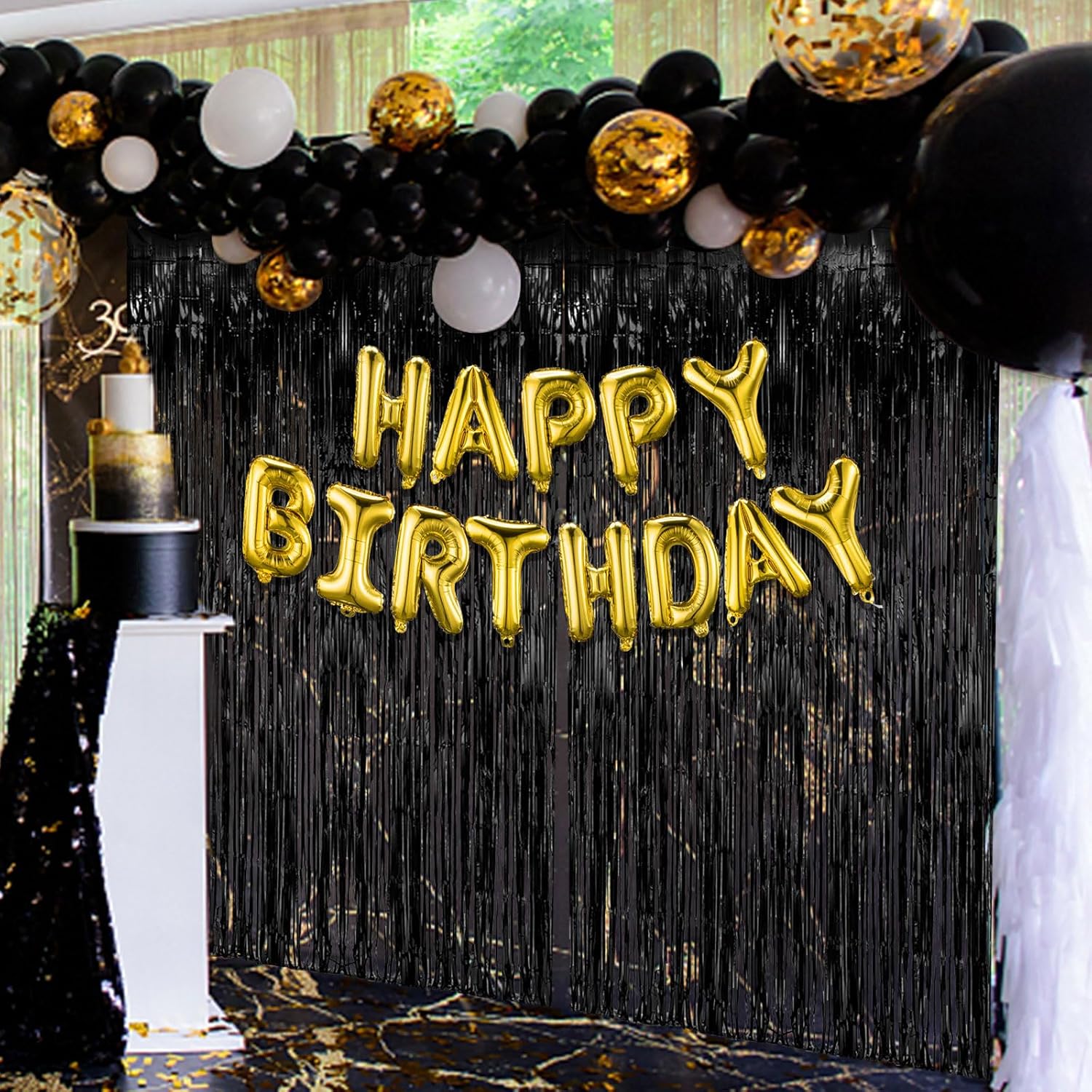 2 Pack Black Tinsel Foil Streamers Backdrop