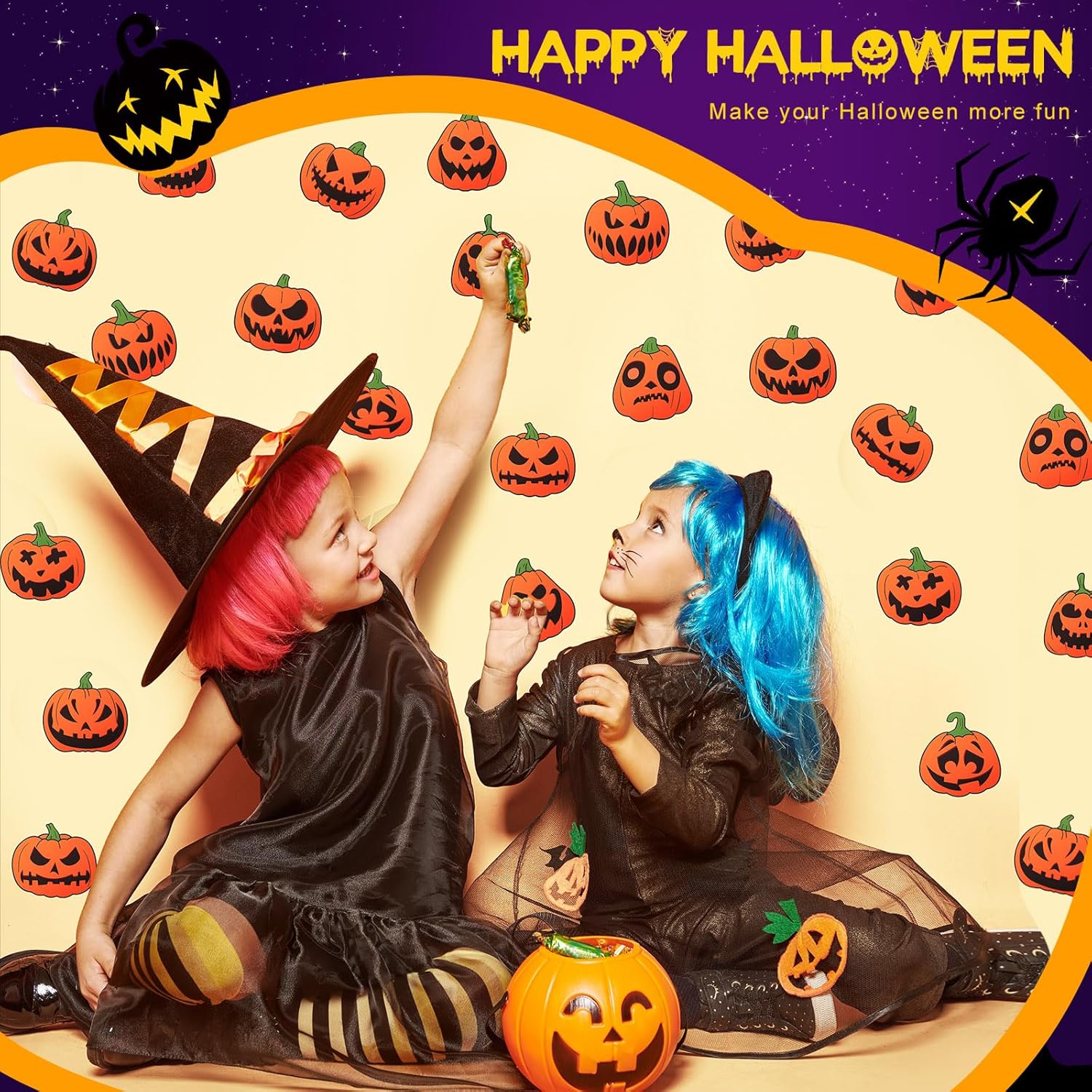 Fuutreo 200 Pcs Halloween Pumpkin Cutouts Wall Decor