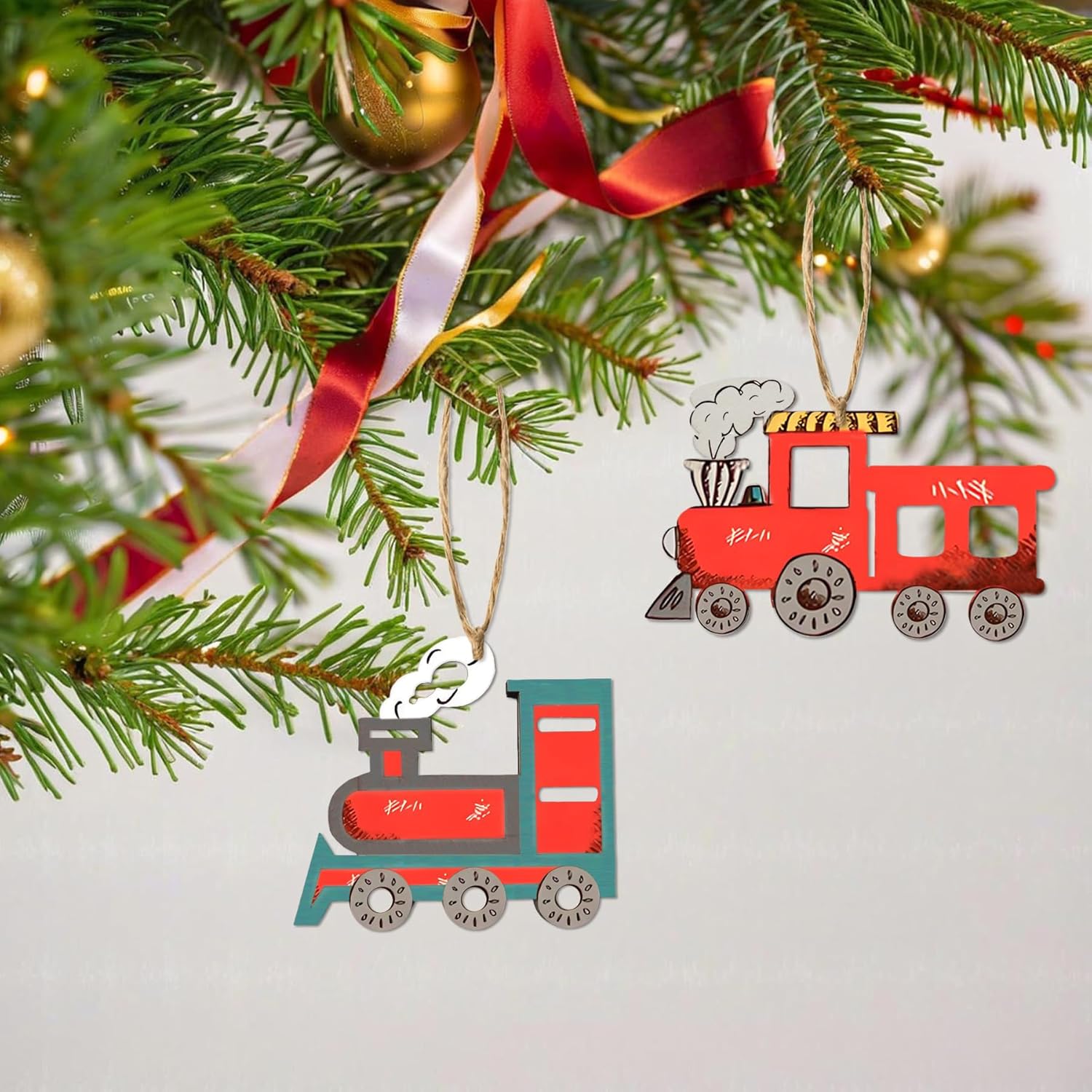 40 Pcs Unfinished Wooden Train Ornaments for Crafts