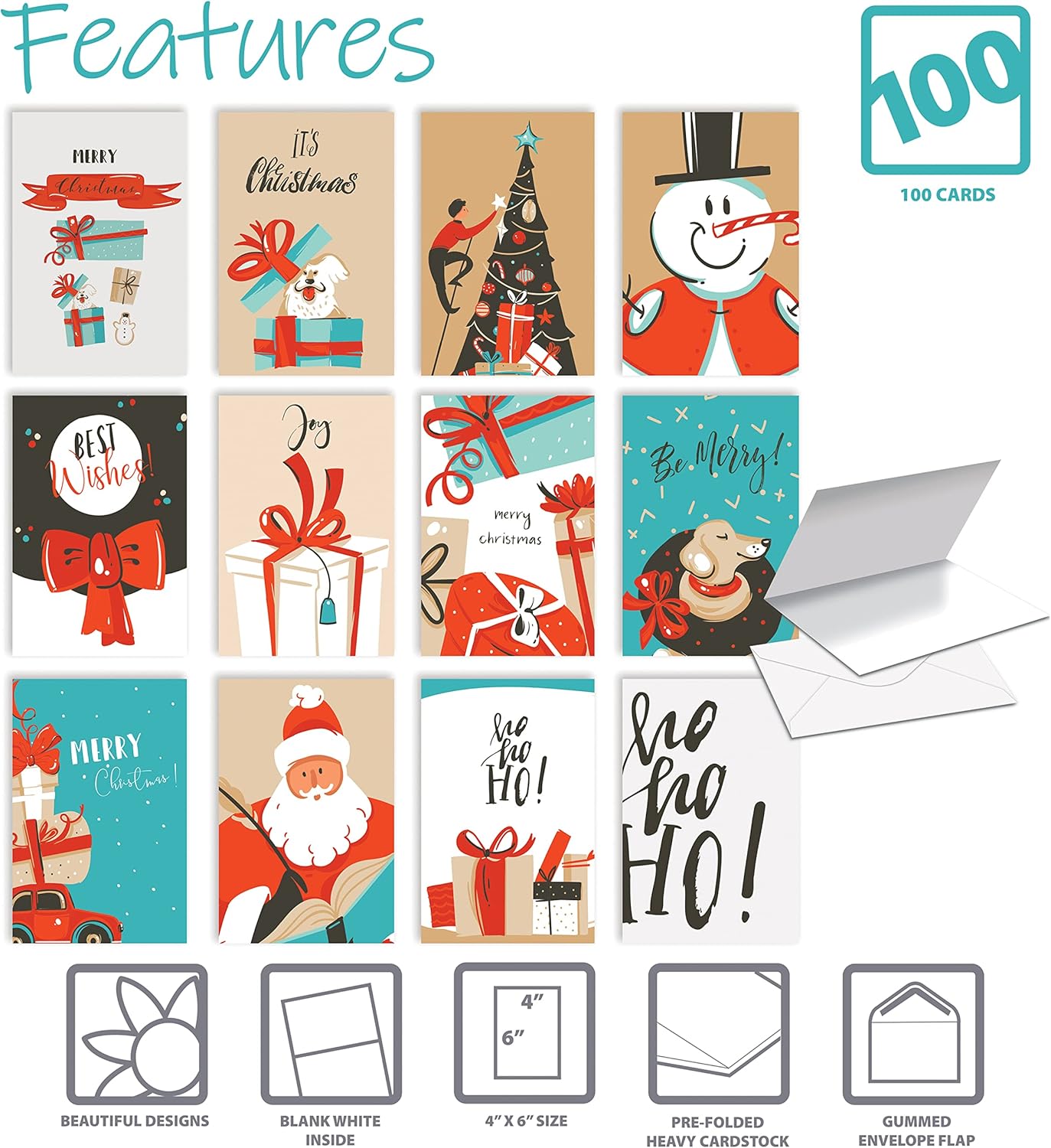 Better Office Products Christmas Greeting Card Set 100 Pack