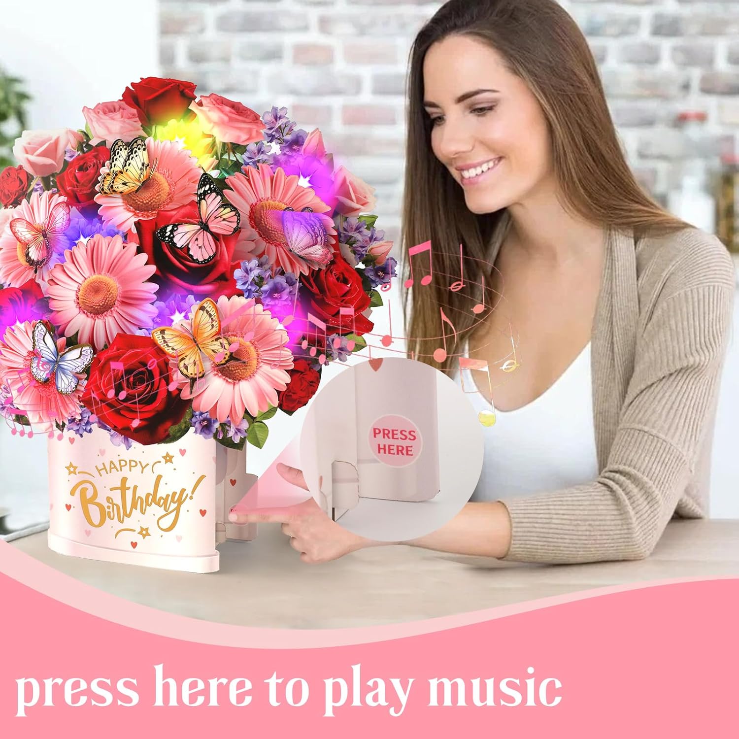 Exquisite Pop Up Birthday Card with Music and Lights