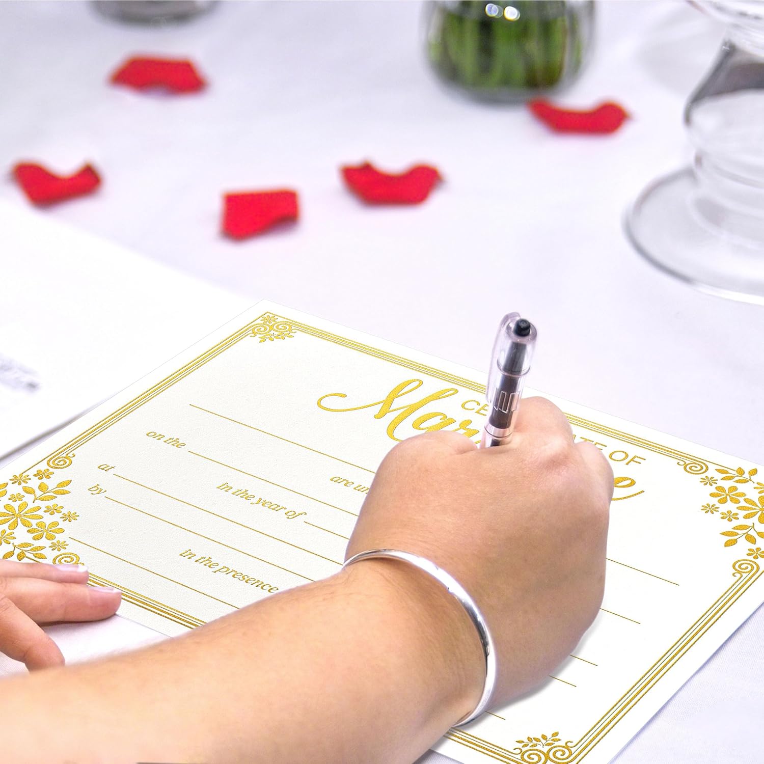 Lesnala 25Pcs Gold Foil Wedding Certificate Blank Paper for Ceremony