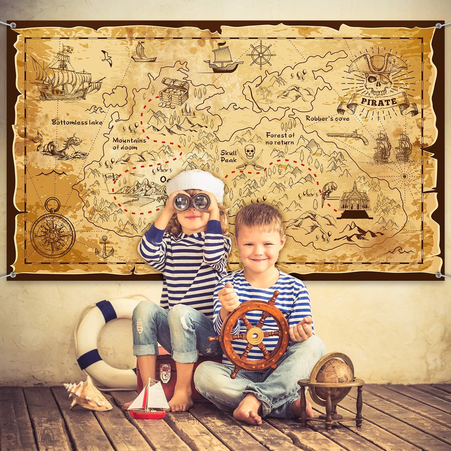 Blulu Halloween Pirate Treasure Map Backdrop