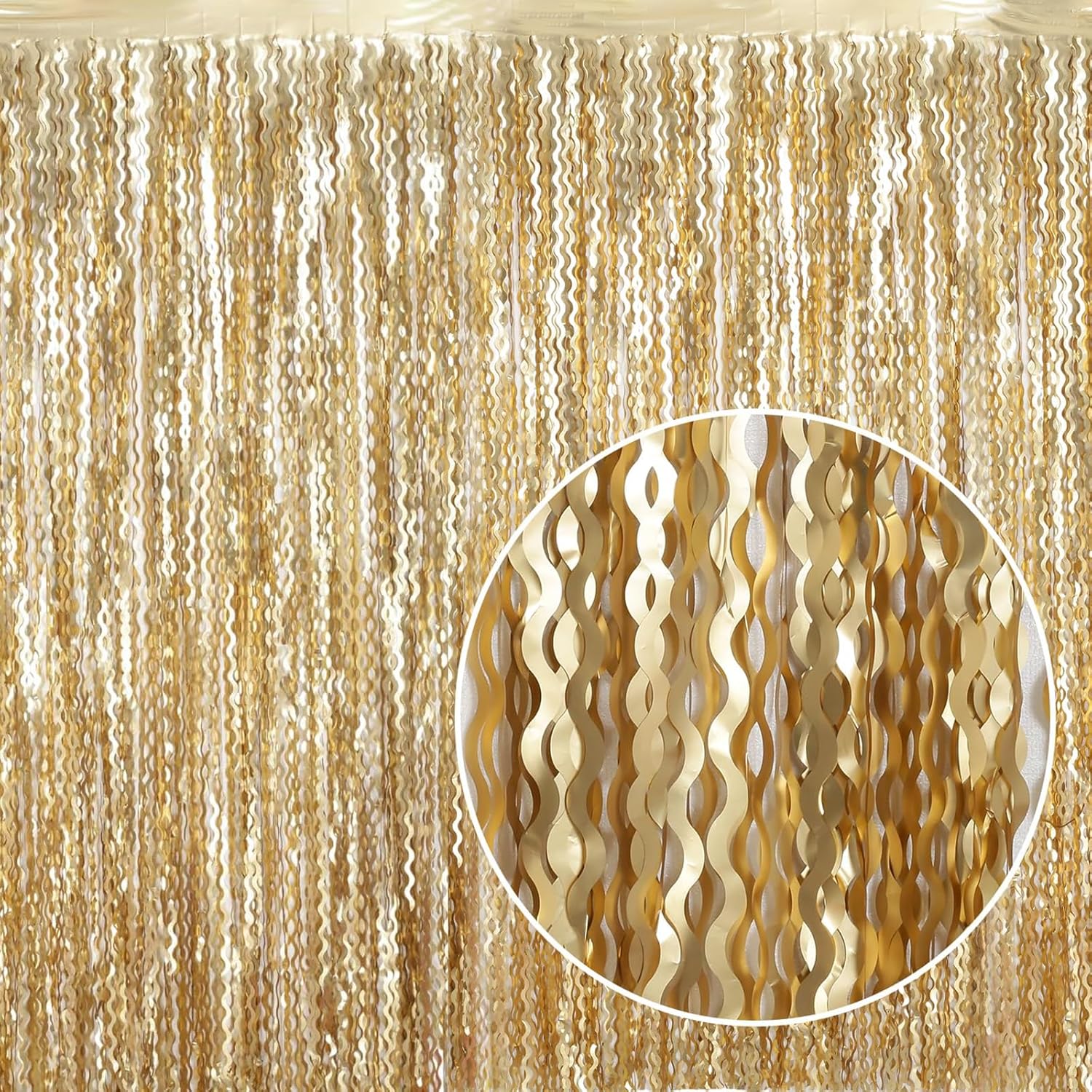 4 Pack Wavy Champagne Gold Metallic Tinsel Curtain Backdrop for Parties