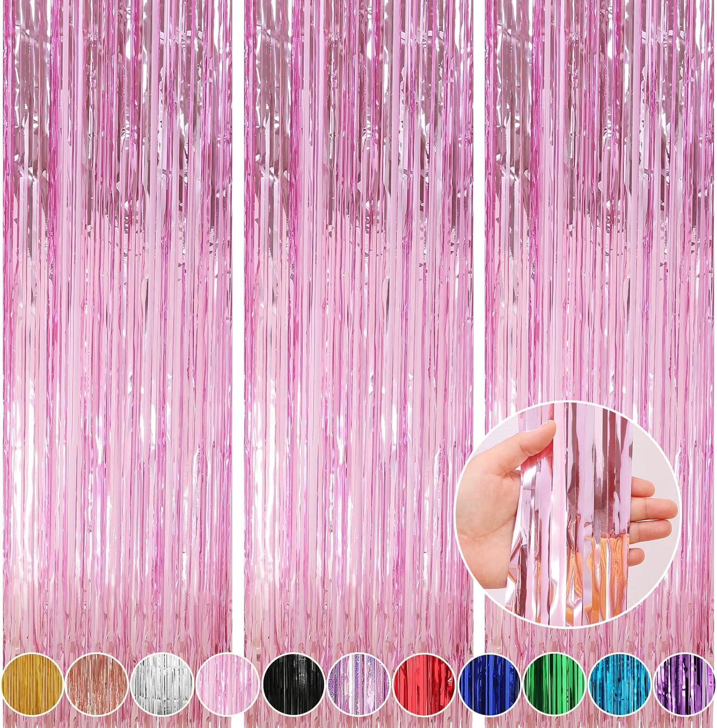 Crosize 3 Pack Pink Foil Curtain Party Decorations