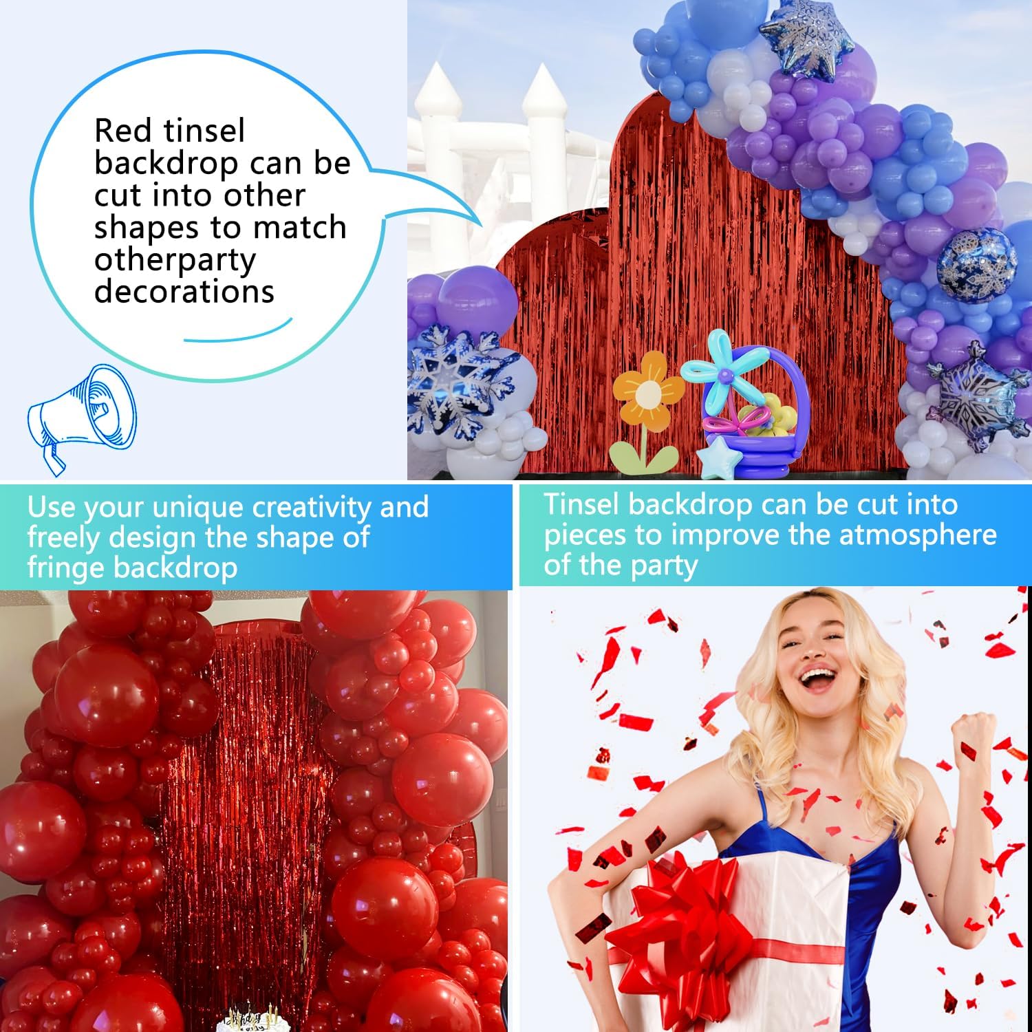 2 Pack Red Foil Fringe Backdrop for Party Decorations