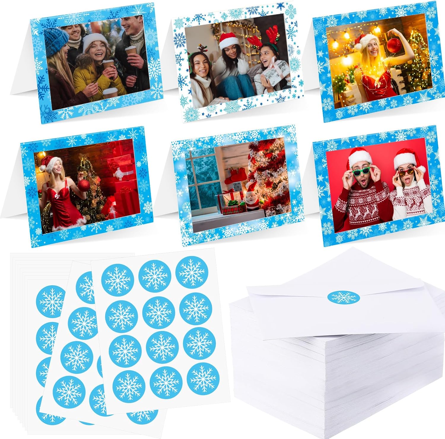 100 Piece Winter Photo Frame Greeting Cards with Envelopes and Stickers