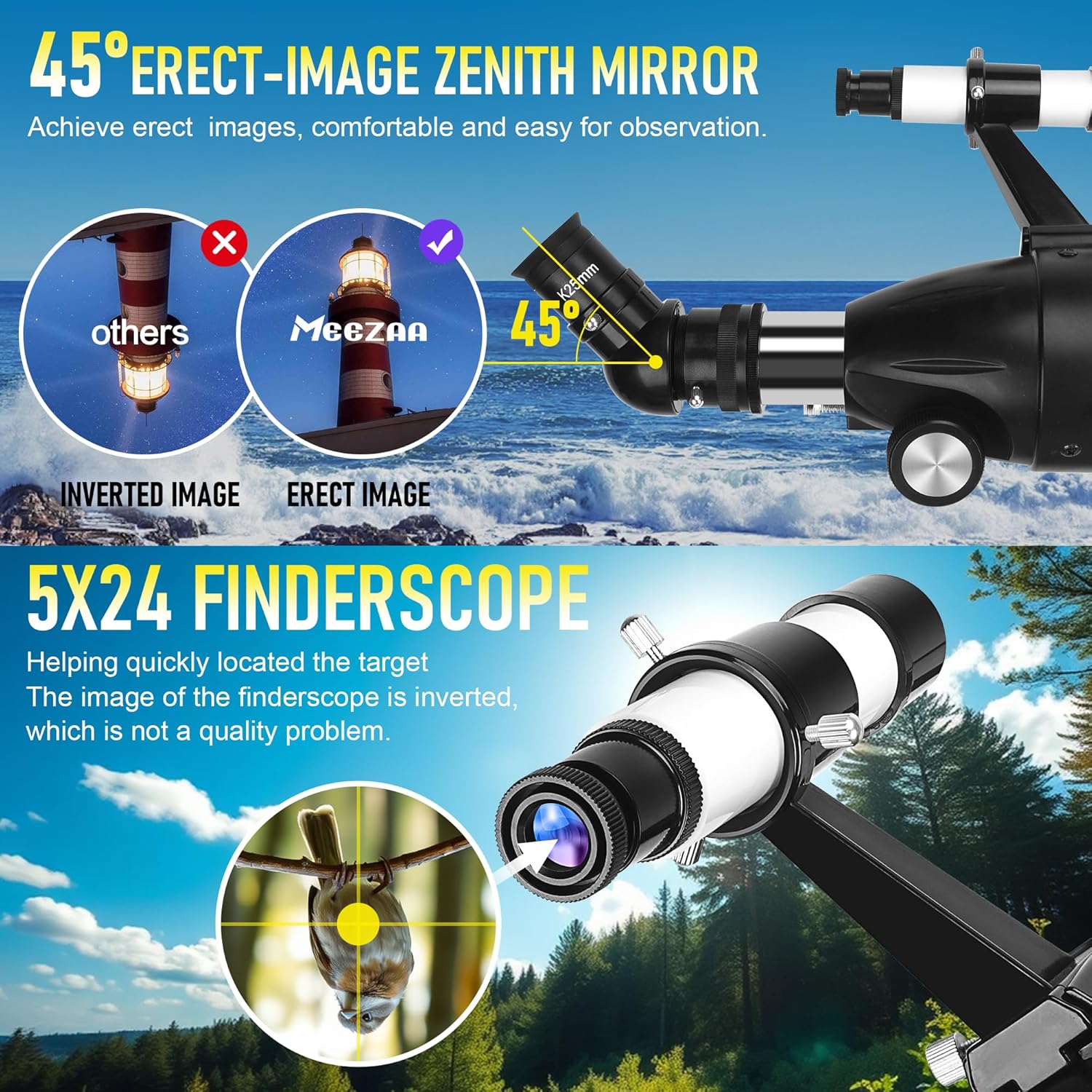 MEEZAA High-Powered Refractor Telescope with 90mm Aperture and AZ Mount