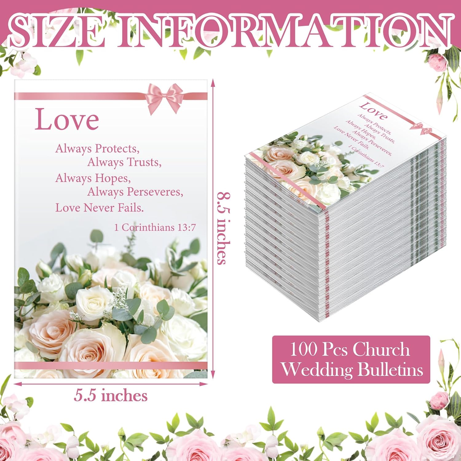 100 Pcs Wedding Church Bulletins Love Always Protects Ceremony Program Cover