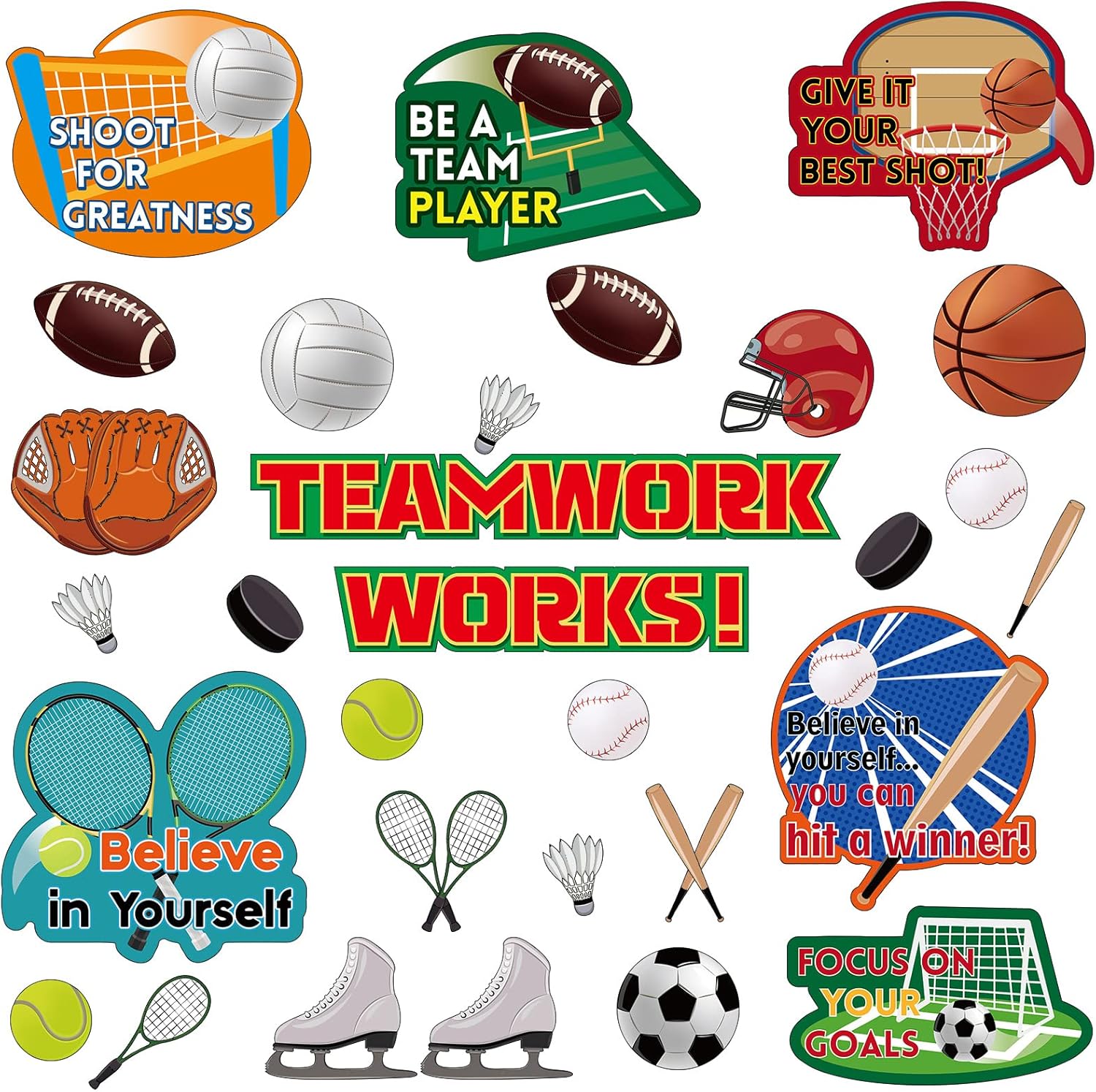 Thenshop Sports Teamwork Bulletin Board Set 72 Pcs