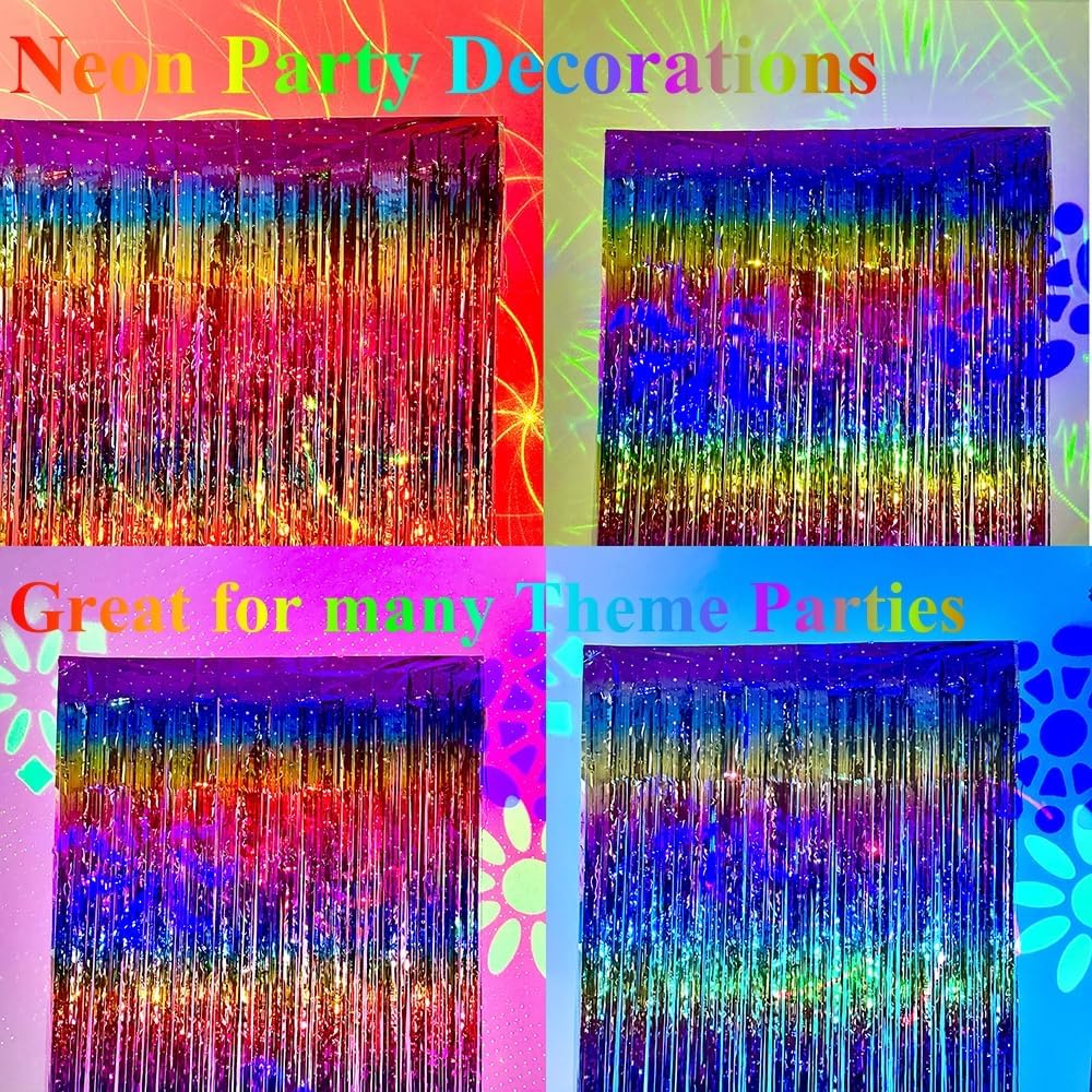 Rainbow Metallic Tinsel Foil Fringe Curtains 2 Packs