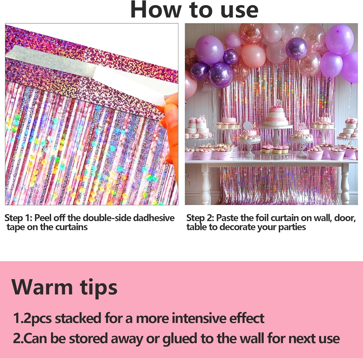 4 Pack Pink Foil Fringe Curtain Decor for Parties