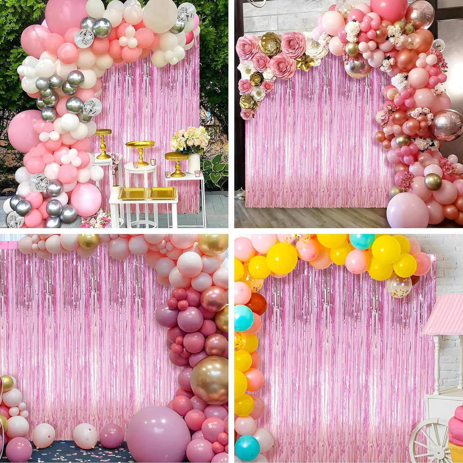 2 Pack Pink Foil Fringe Curtains for Parties