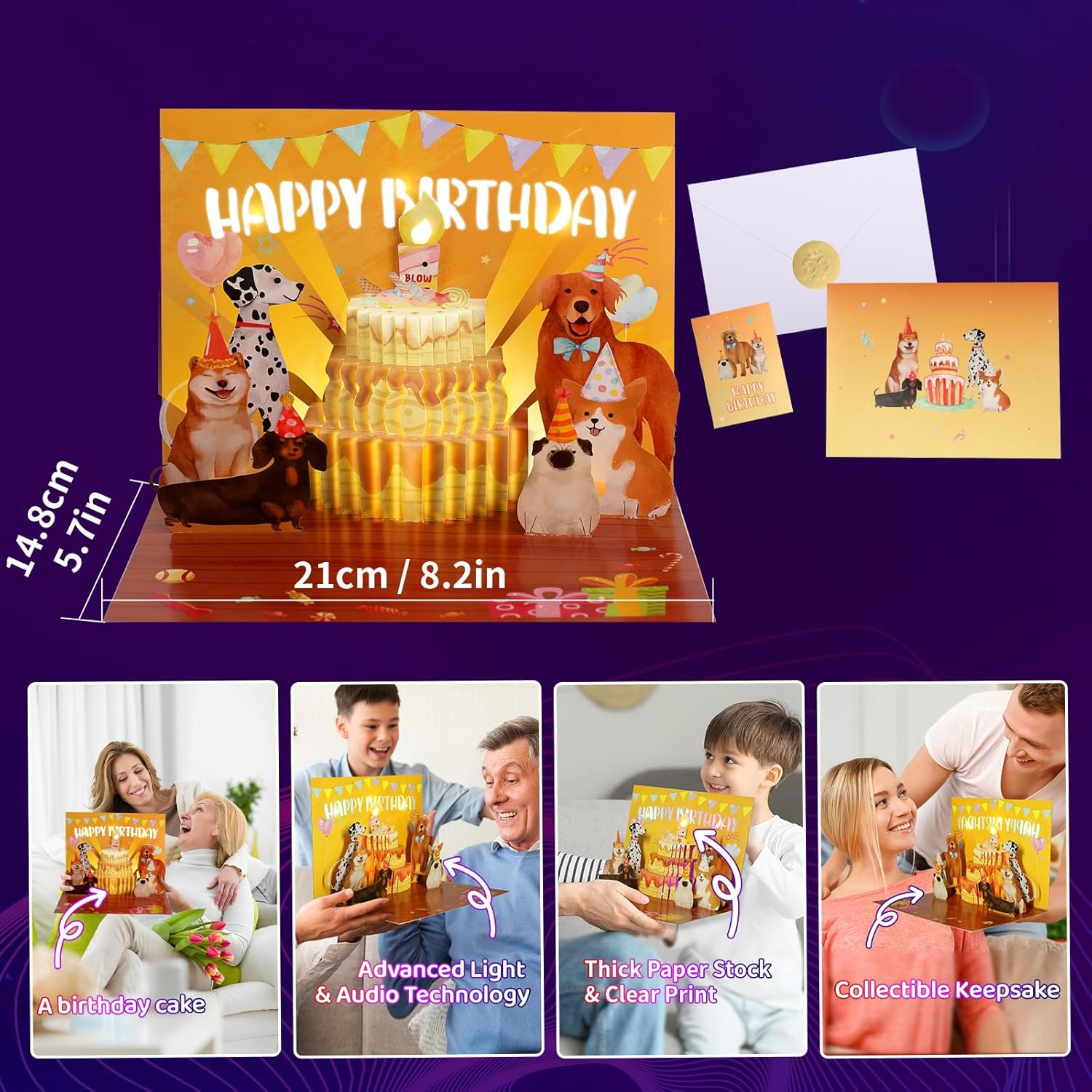 Funny Dog Birthday Card with Music and Lights