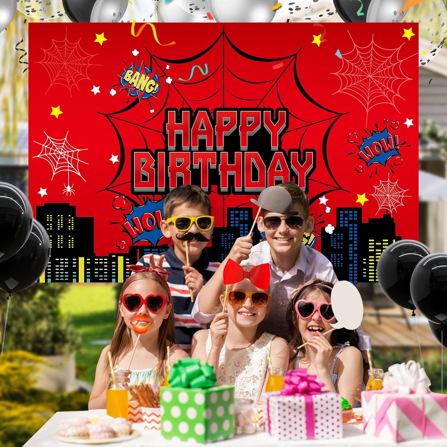 Red Spider Web Party Photo Background Decor Set