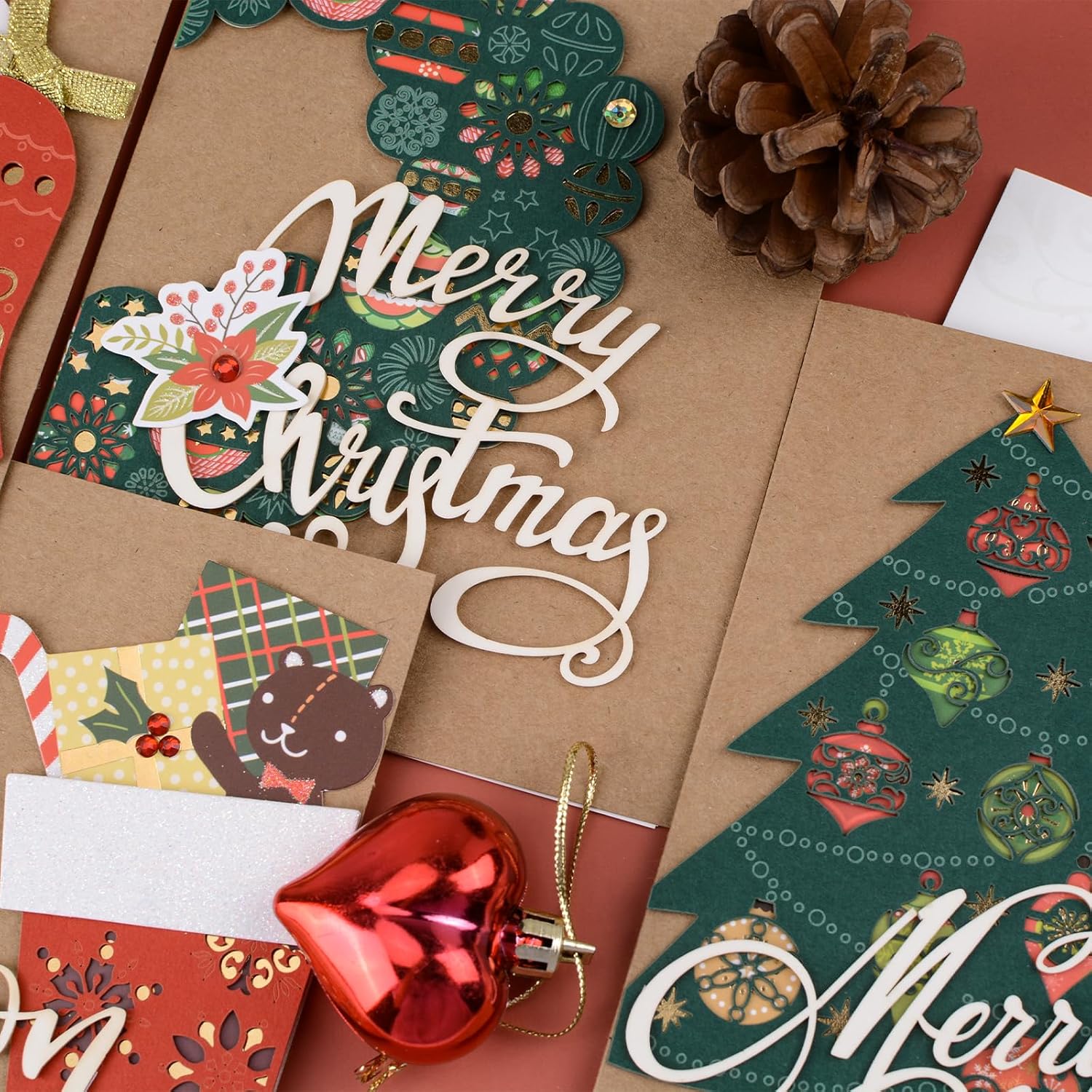 4Pcs Vintage Christmas Greeting Cards Set