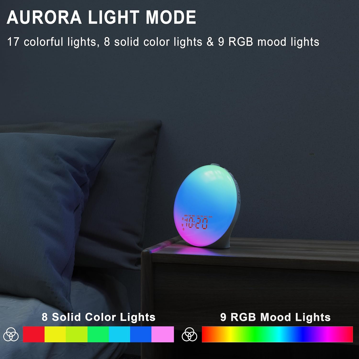 JALL Sunrise Alarm Clock with 17 Nightlights and 5W Speaker