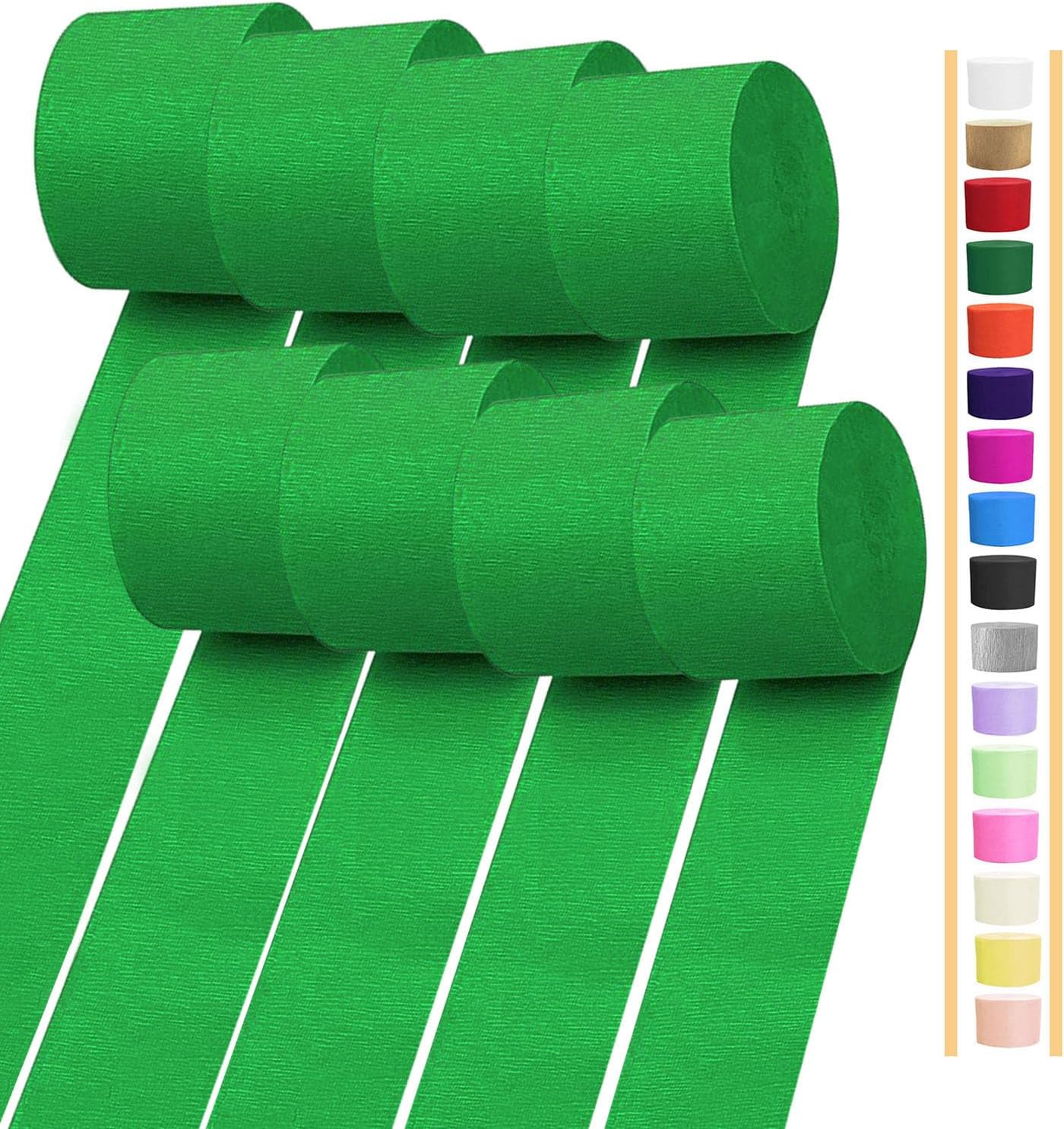 8 Rolls Green Crepe Paper Streamers for Party Decorations