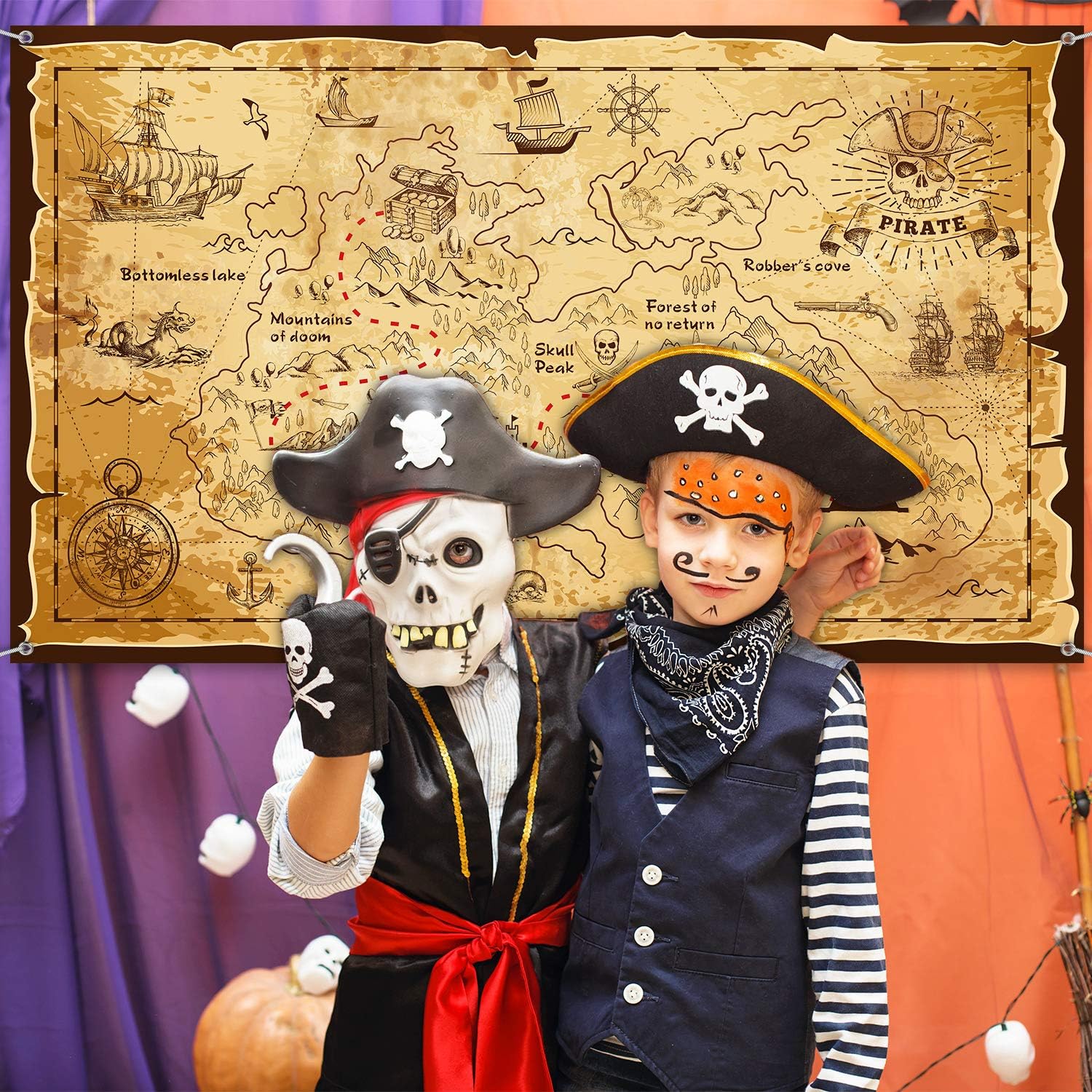Blulu Halloween Pirate Treasure Map Backdrop