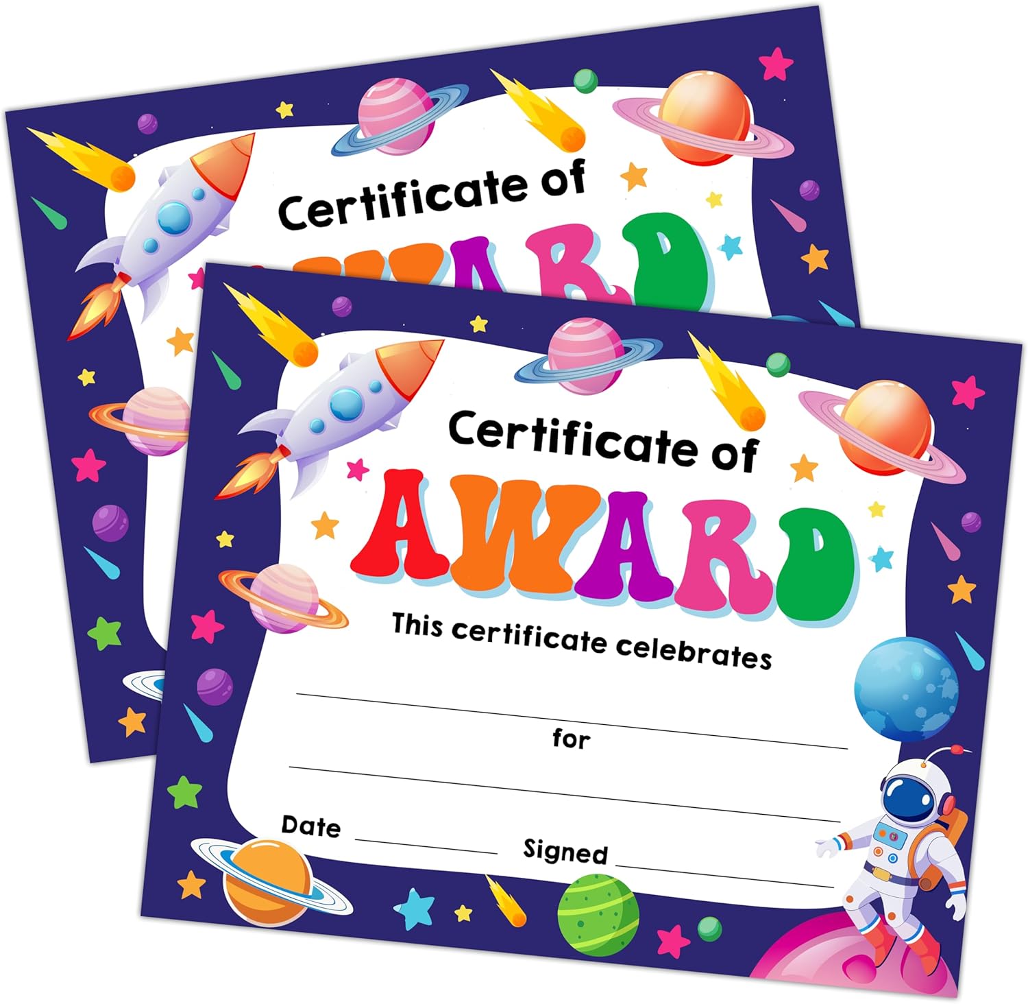 Outer Space Award Certificates 25 Pcs for School and Kindergarten