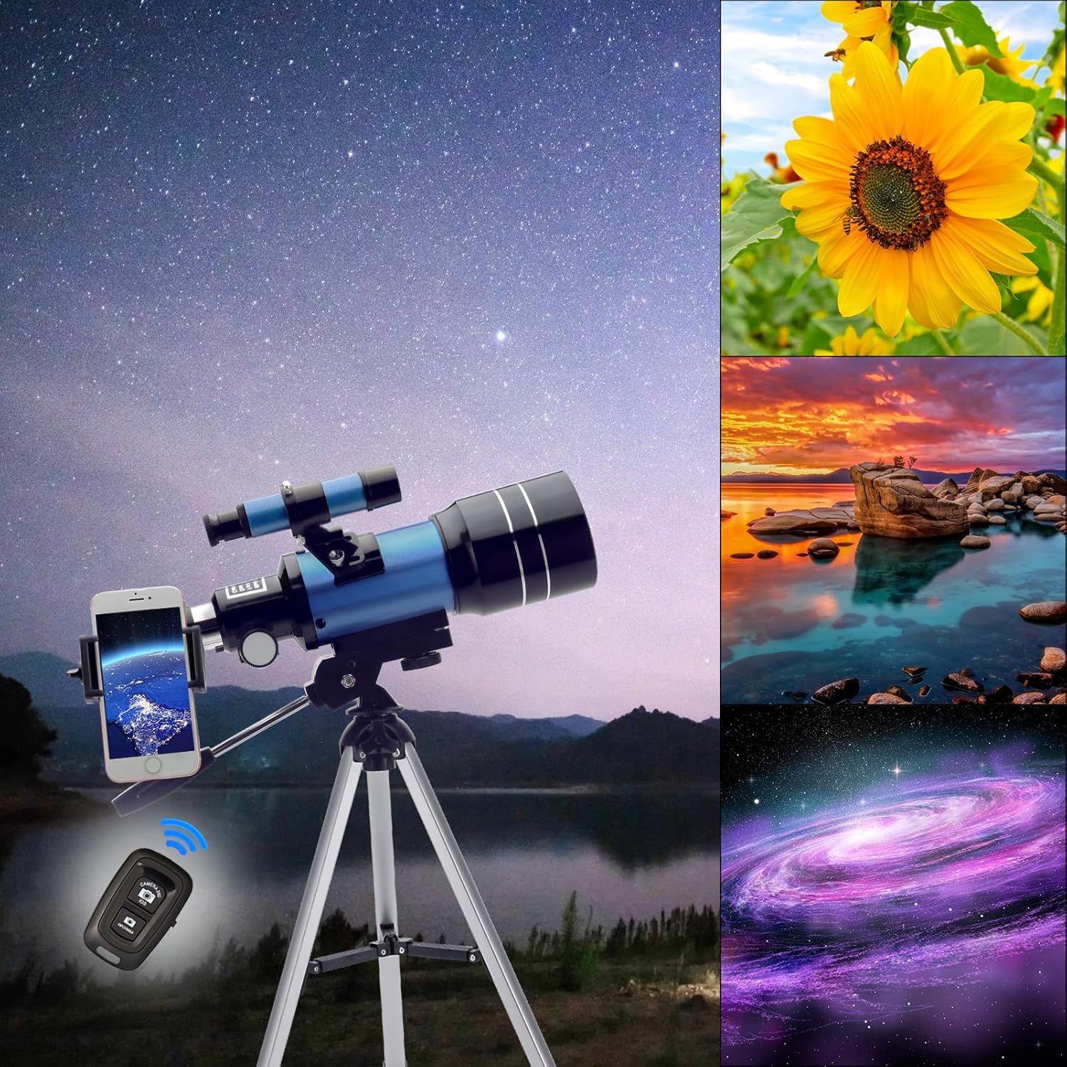 ToyerBee 70mm Refractor Telescope with Smartphone Adapter and Wireless Remote