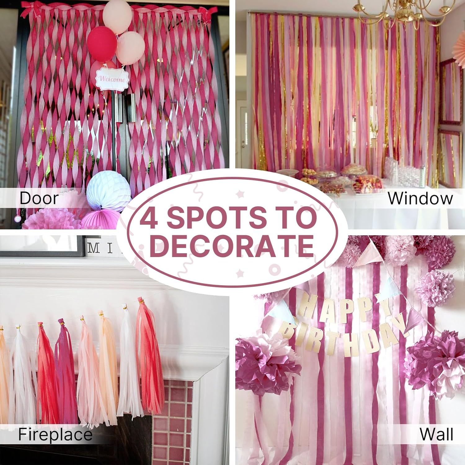 PartyWoo Pink Crepe Paper Streamers 6 Rolls 492 Feet