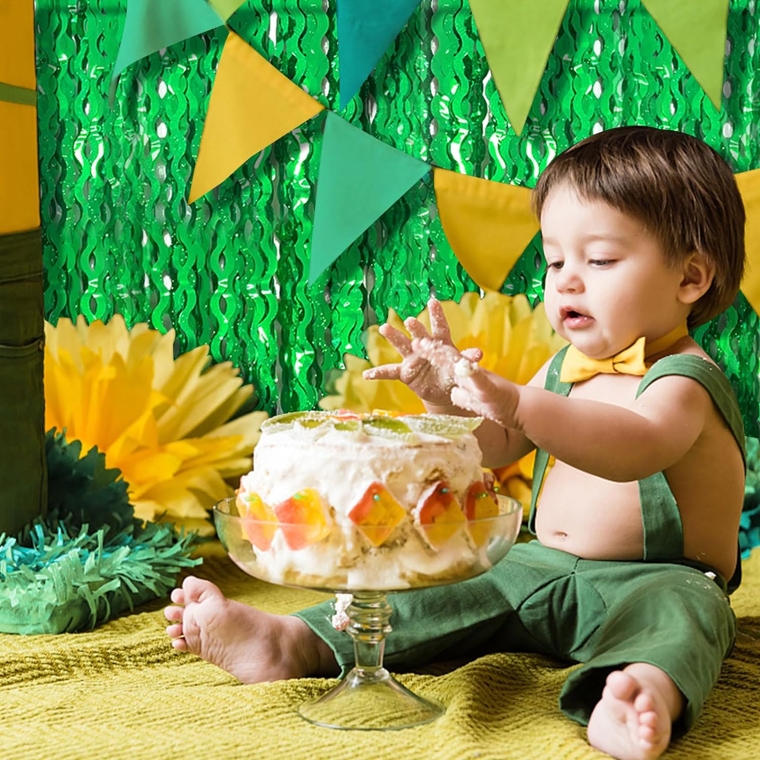 Green Tinsel Foil Fringe Curtain for Party Backdrop