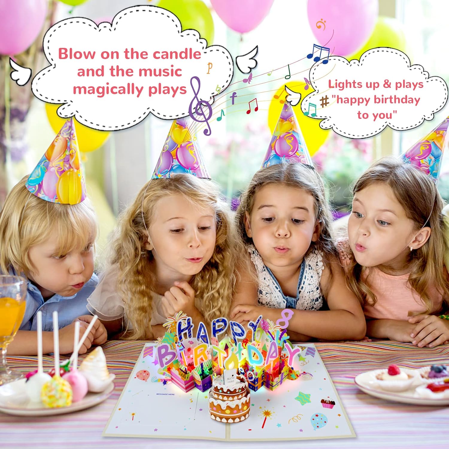 3D Musical Birthday Card with LED Light and Blowable Candle