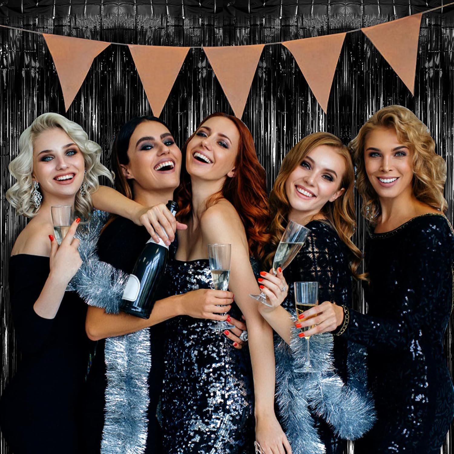 2 Pack Black Tinsel Foil Streamers Backdrop
