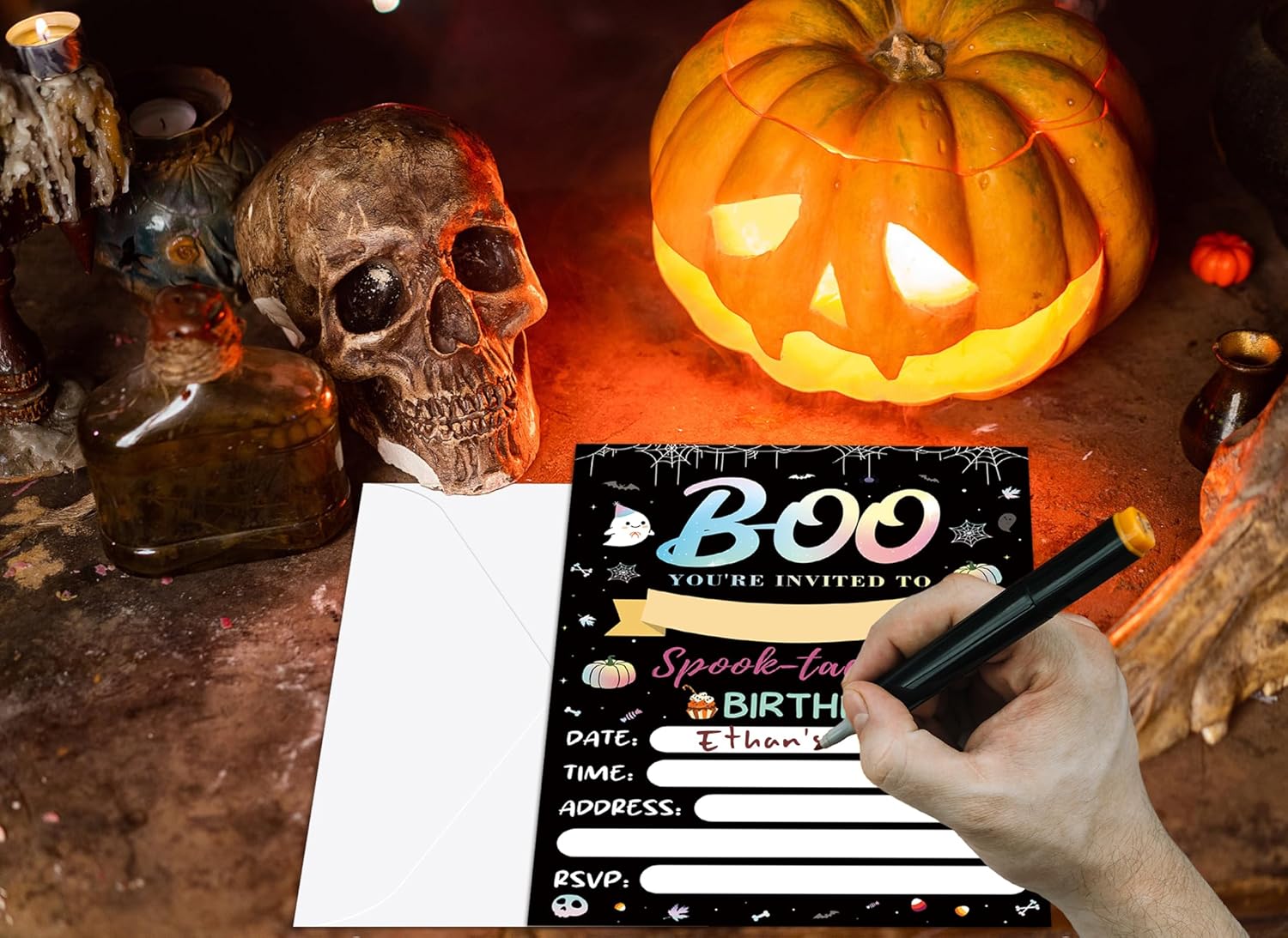 HEYINSHEN 20 Halloween Birthday Invitations with Envelopes