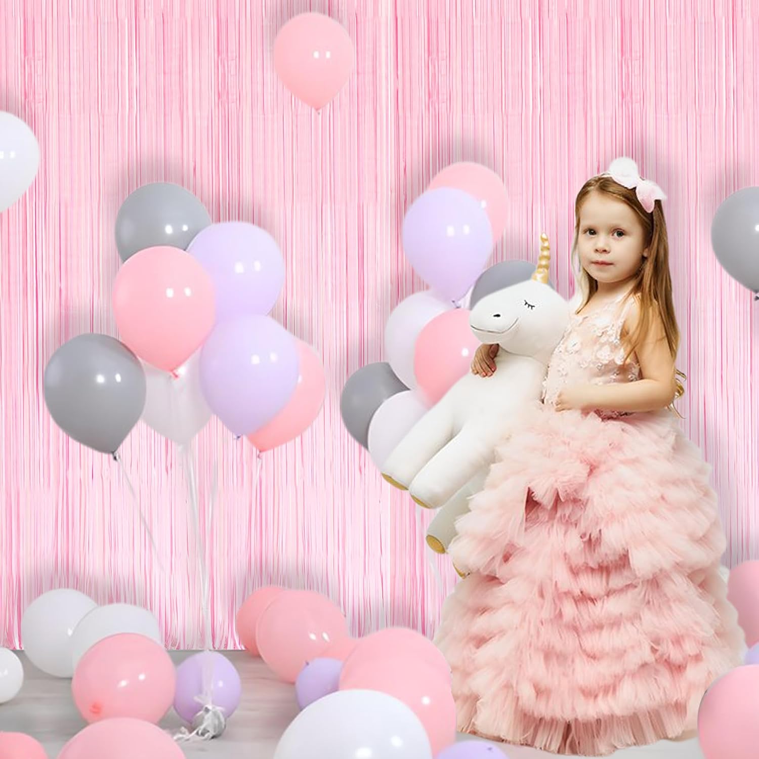 BRAVESHINE Pastel Pink Foil Fringe Curtains - 2 Pack Photo Backdrop