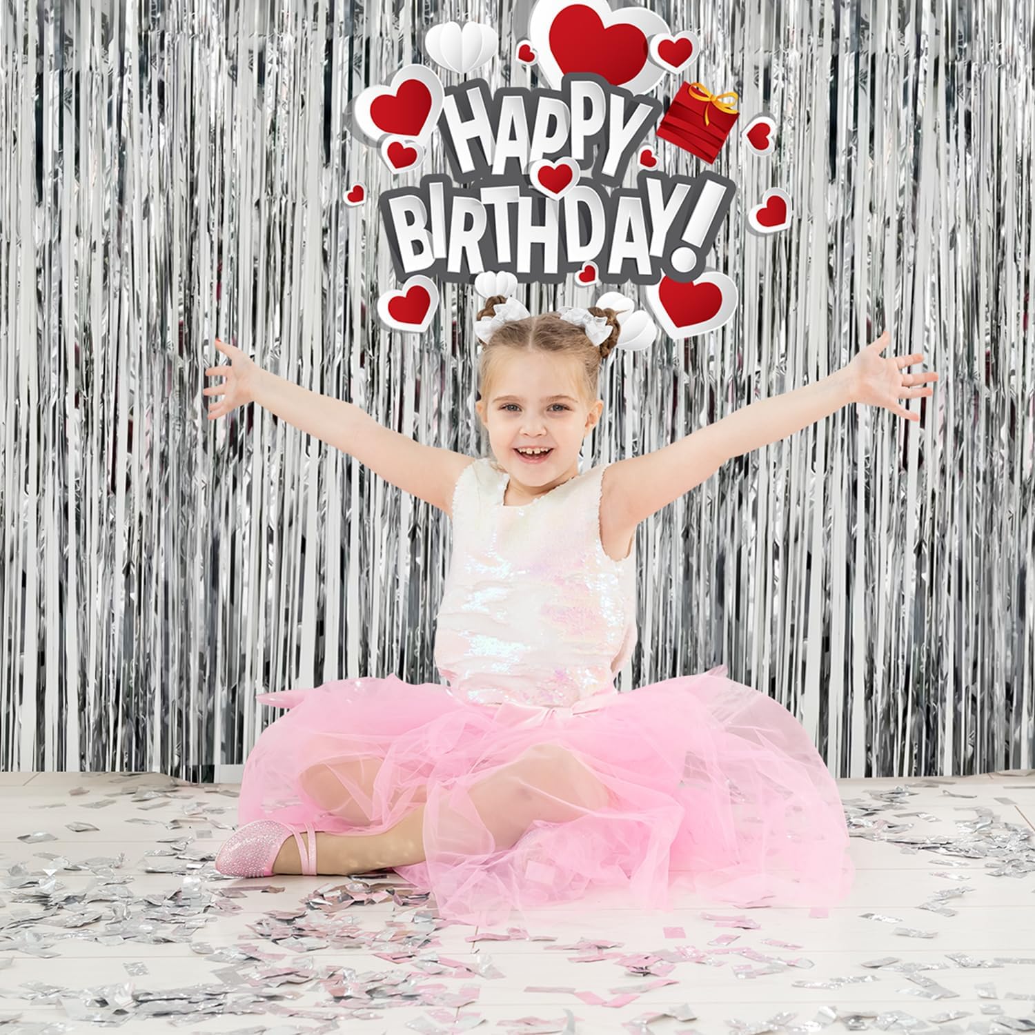2 Pack Foil Curtain Backdrop with Silver Tinsel