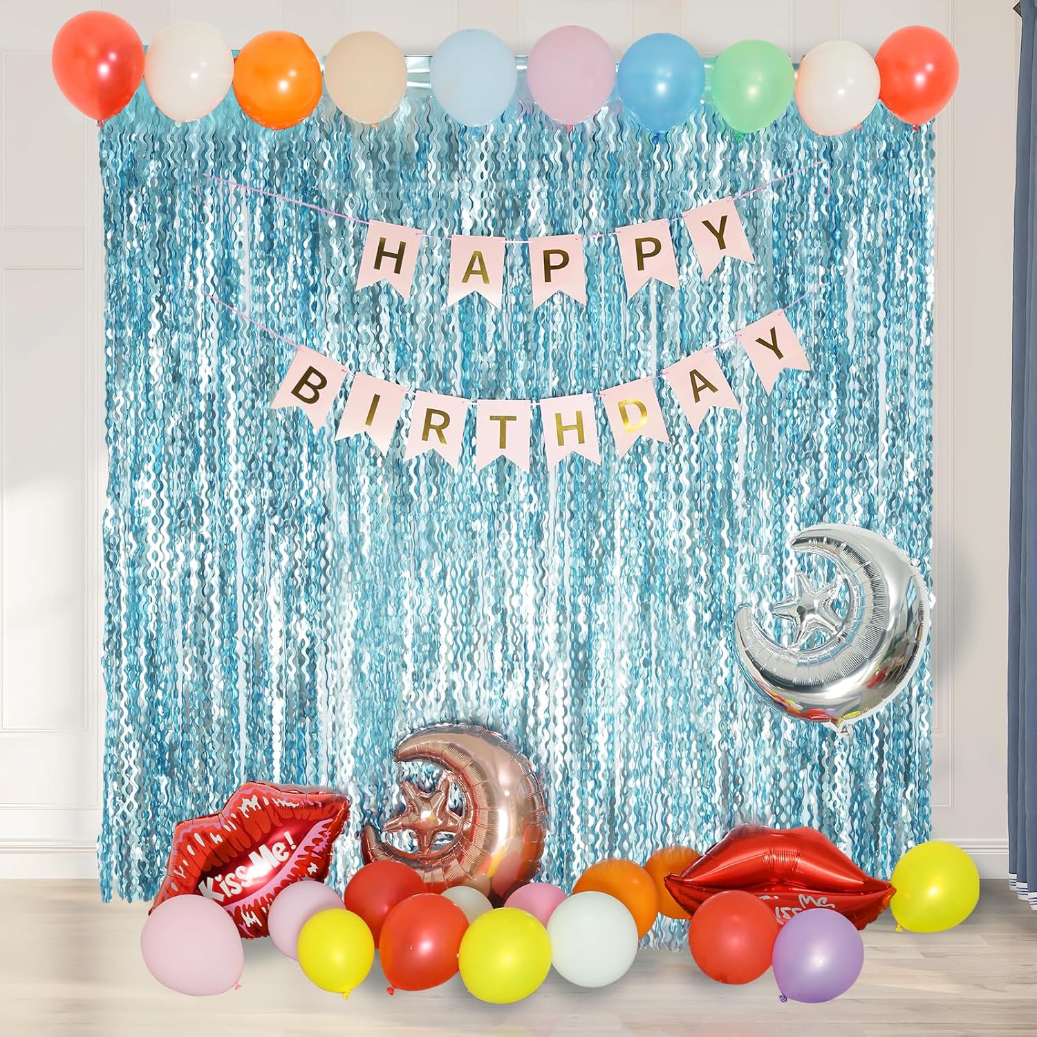 4 Pack Wavy Blue Foil Fringe Curtains 33x66ft Ocean Backdrop