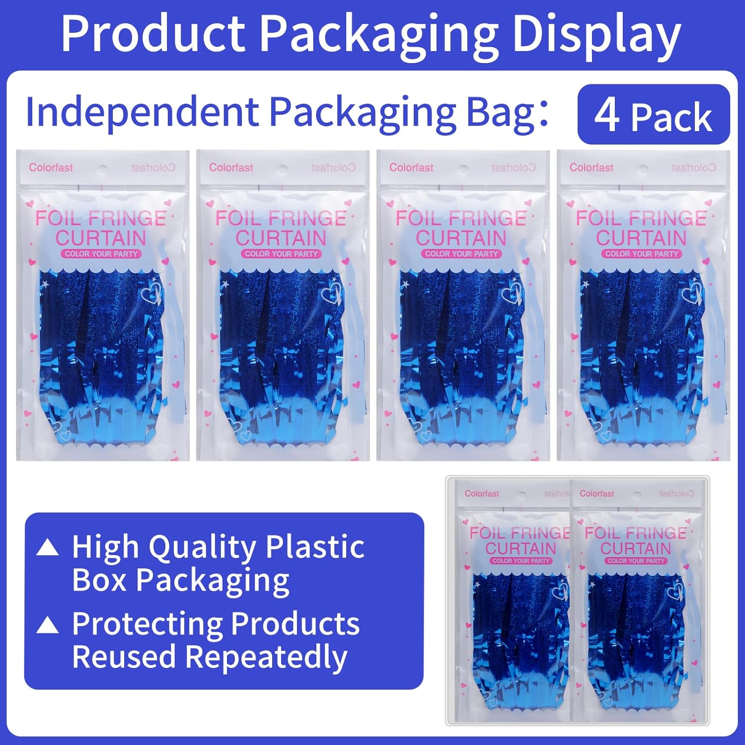 Picoway 4 Pack Foil Fringe Tinsel Curtains Blue