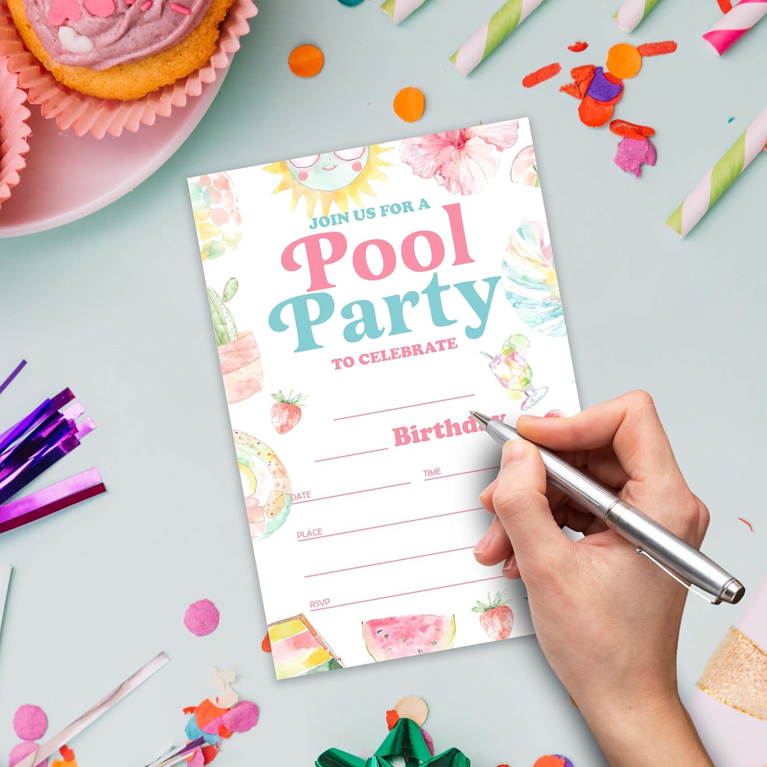 Summer Pool Birthday Invitations 20 Cards 4x6 with Envelopes