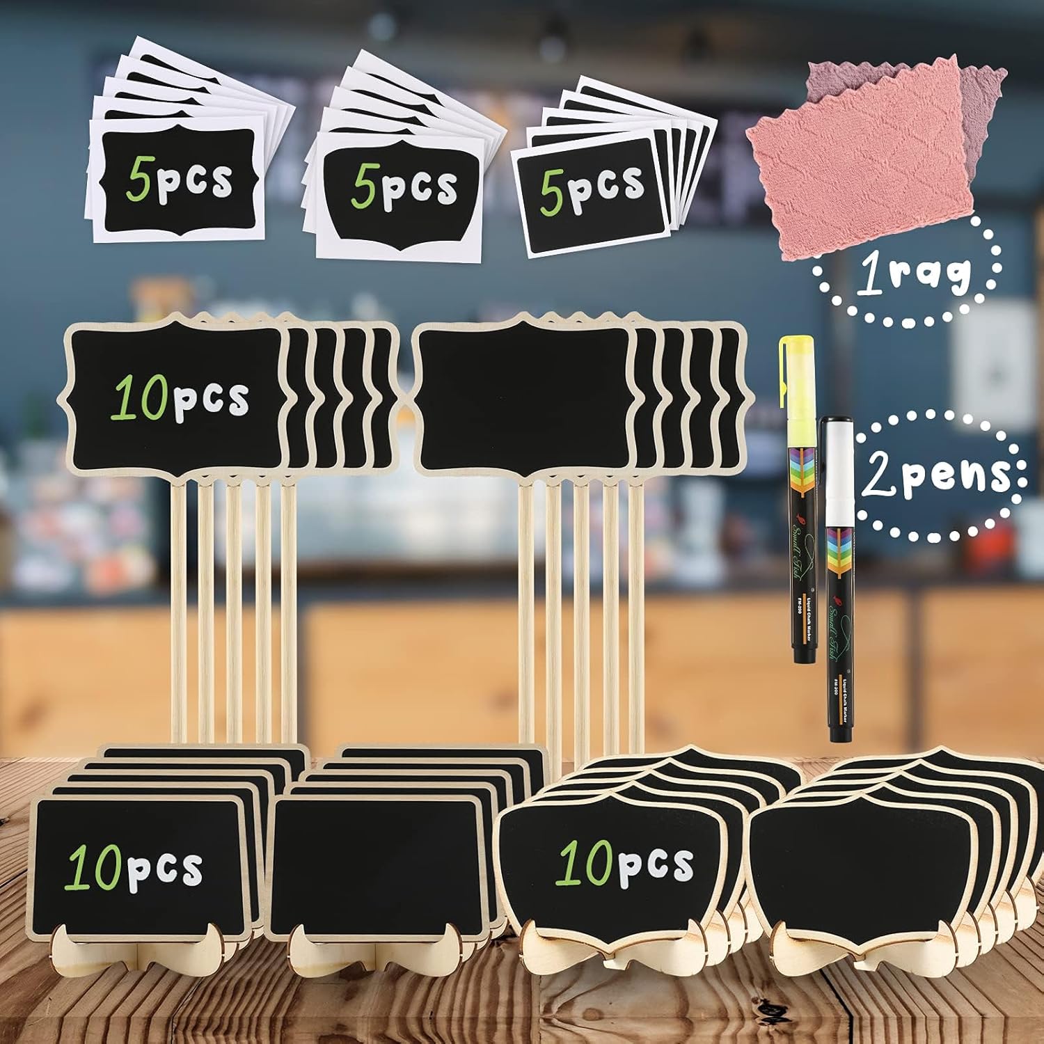 Mini Chalkboard Signs 30 Pack with Wooden Stand