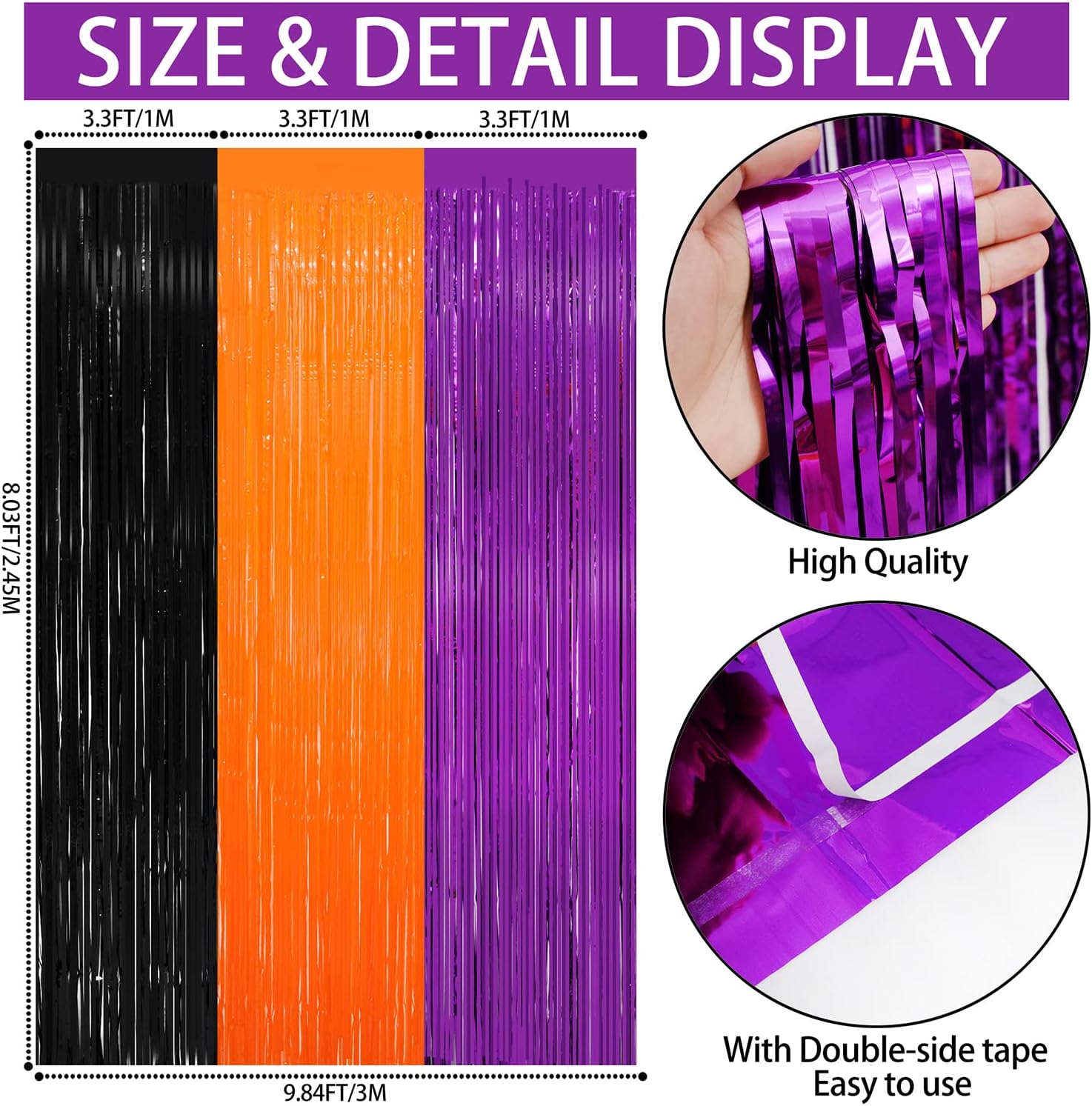 3 Pack Halloween Black Orange Tinsel Curtain Backdrop