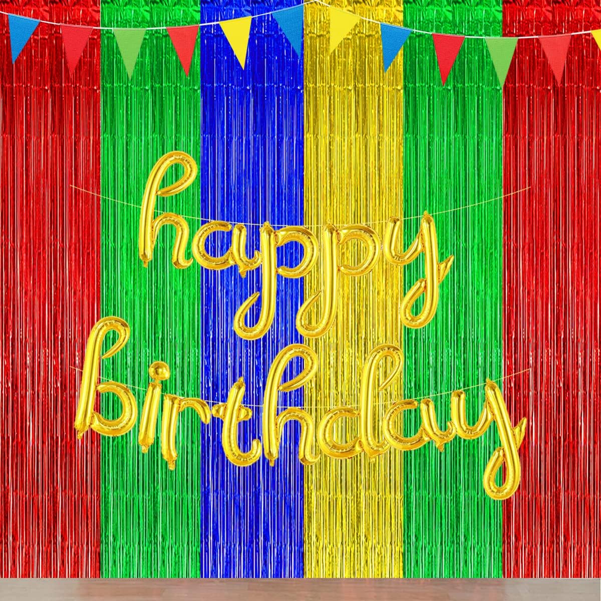 Blue Red Green Yellow Party Decor Backdrop Curtain 3Pack
