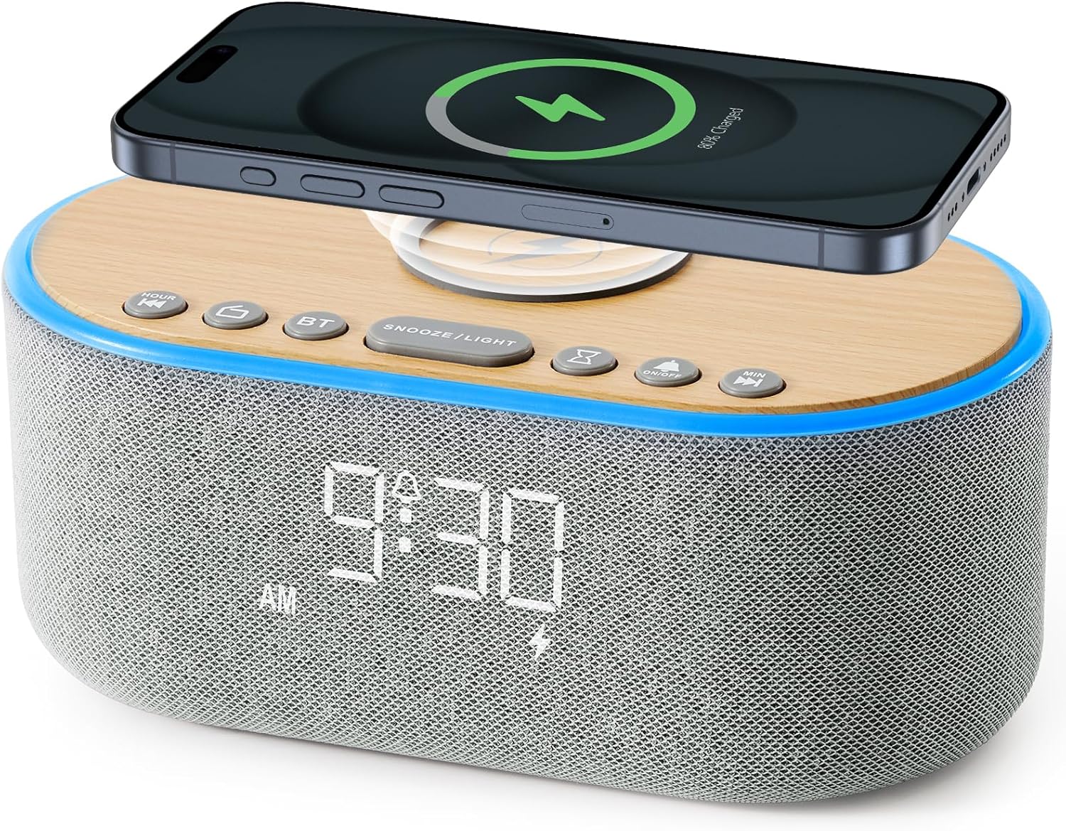 Bluetooth FM Radio Alarm Clock with 10W Speaker and Wireless Charging