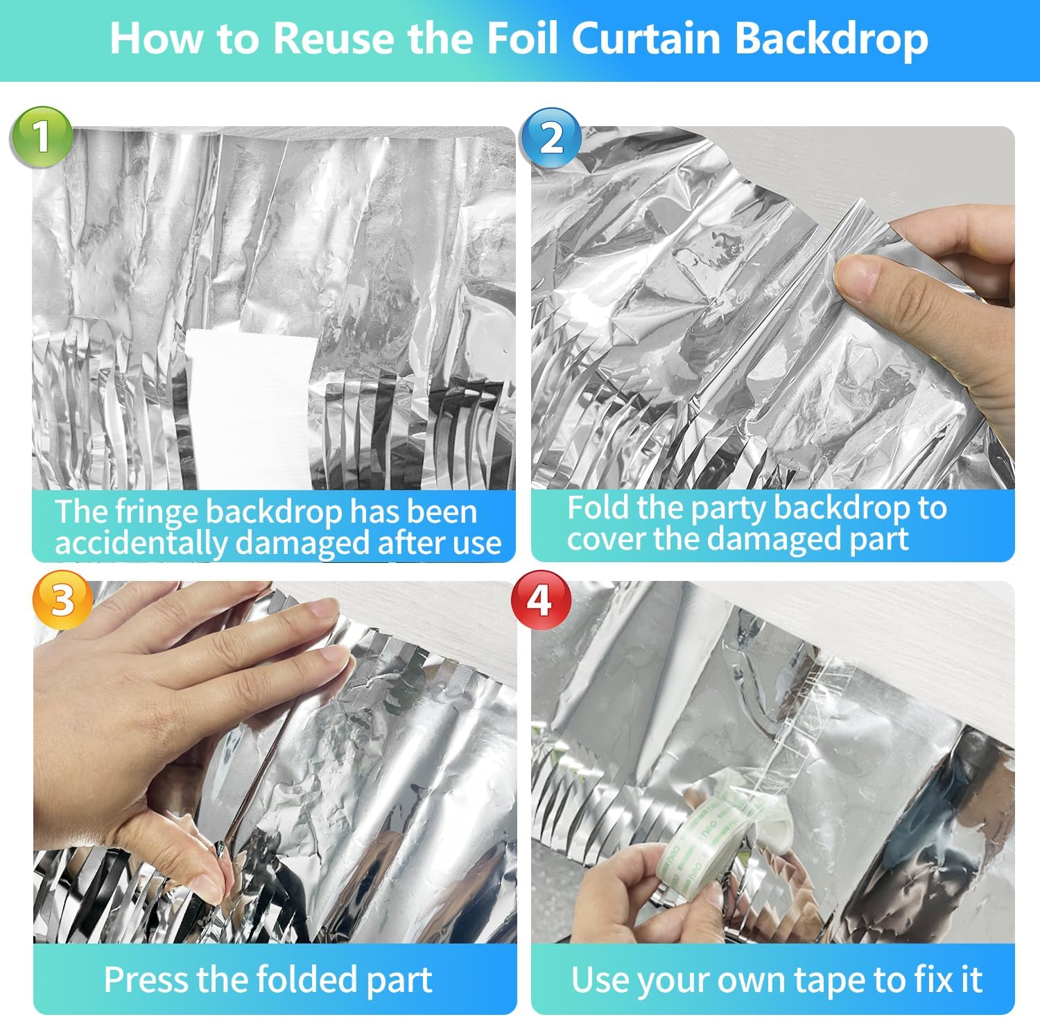 2 Pack Foil Curtain Backdrop with Silver Tinsel