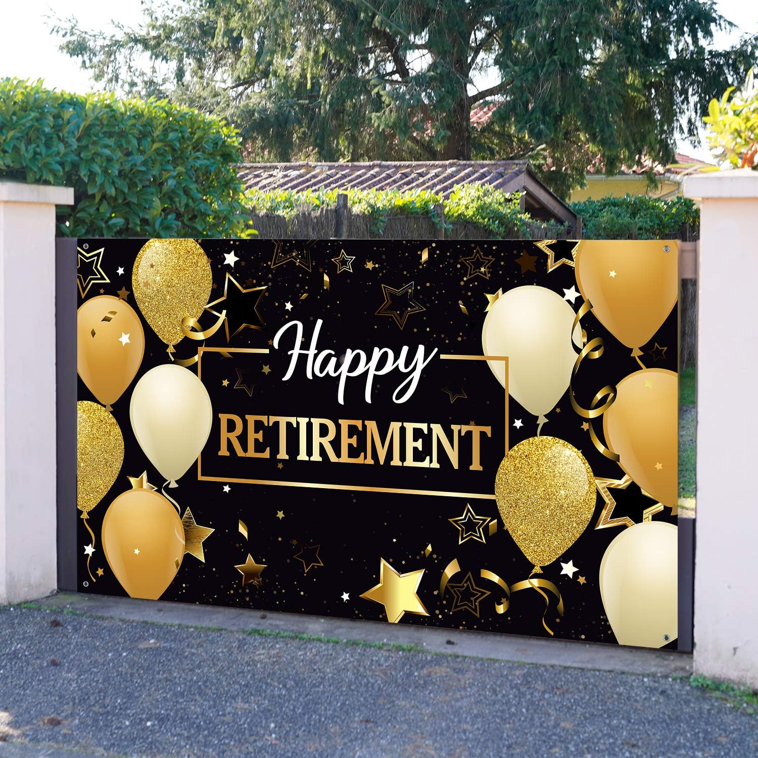 Blulu Retirement Party Banner Decorations Black Gold