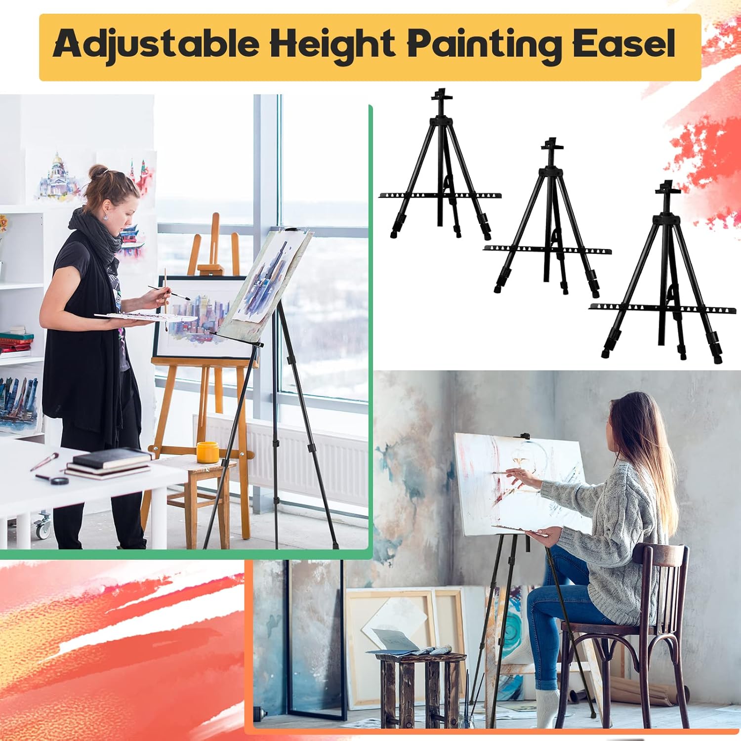 Qunclay 15 Pack Adjustable Height Metal Easel Stand with Portable Bag